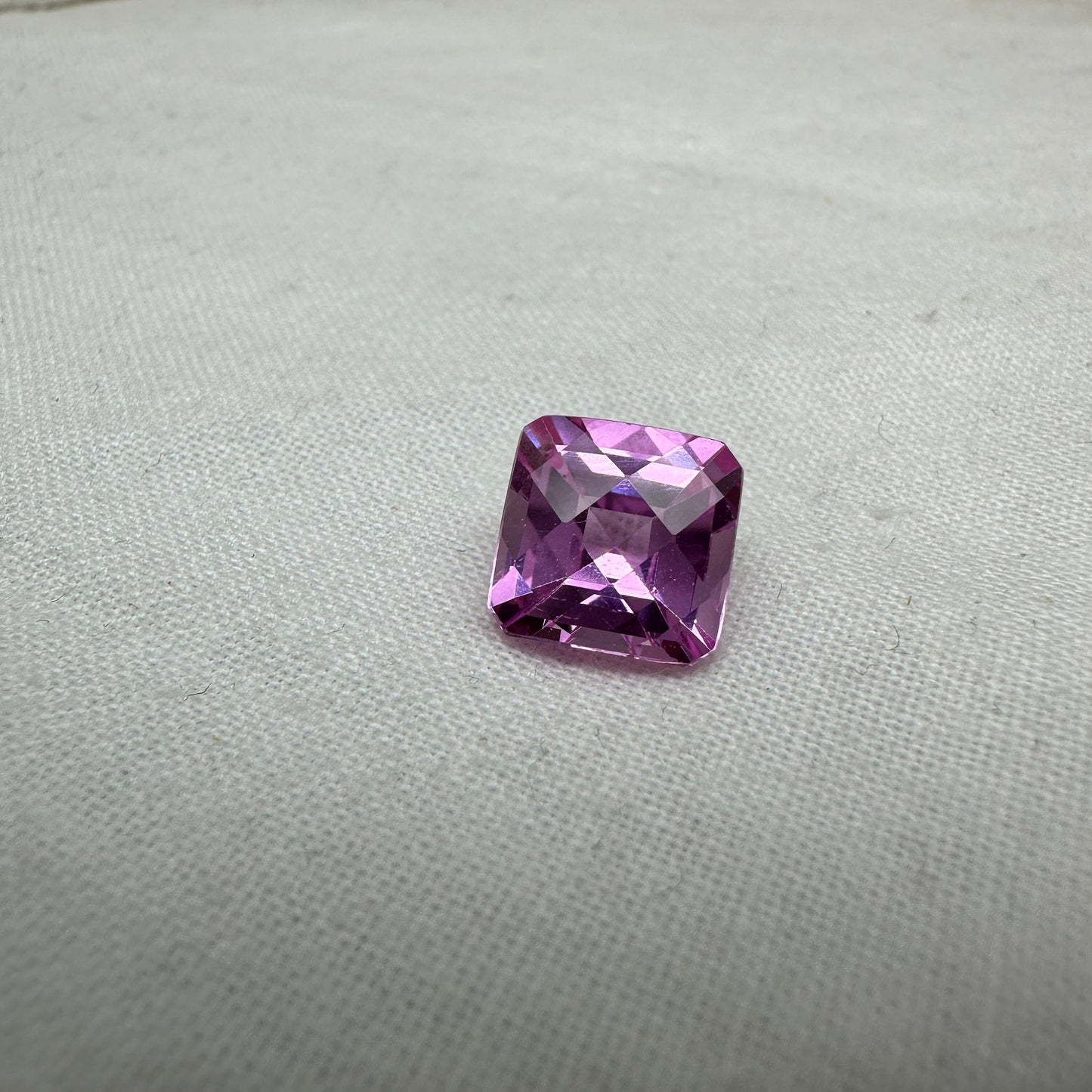9mm Pink Lab Created Sapphire 5.09 Carat Checkerboard Square Cushion Cut
