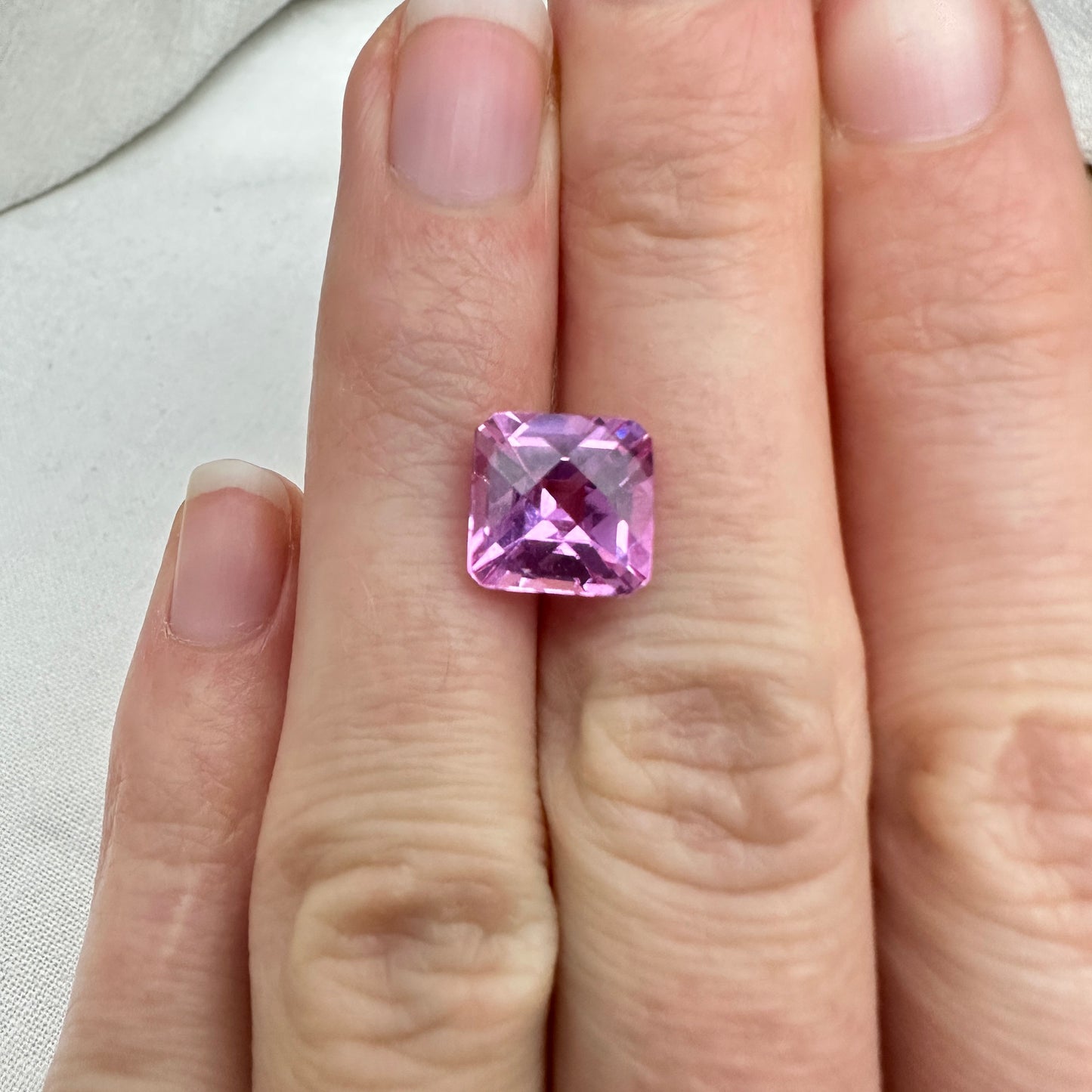 9mm Pink Lab Created Sapphire 5.09 Carat Checkerboard Square Cushion Cut