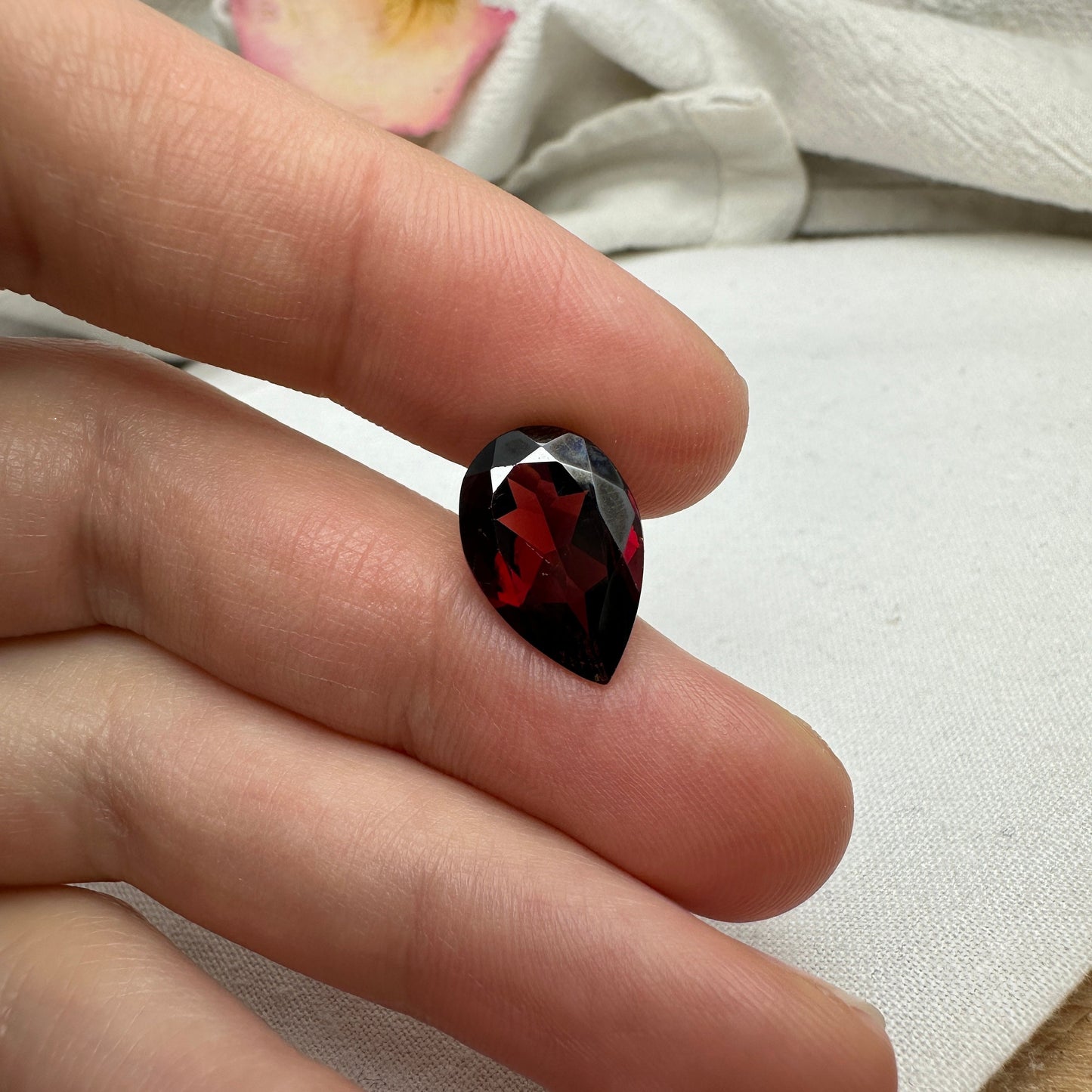 5.26 carat Dark Red Garnet, 16x10mm Pear cut, Deep Red Garnet, Faceted, Imperfect Garnet