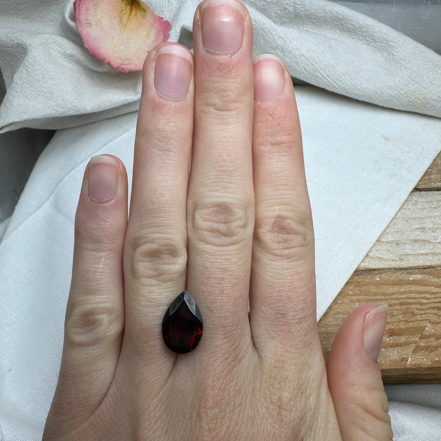 5.26 carat Dark Red Garnet, 16x10mm Pear cut, Deep Red Garnet, Faceted, Imperfect Garnet