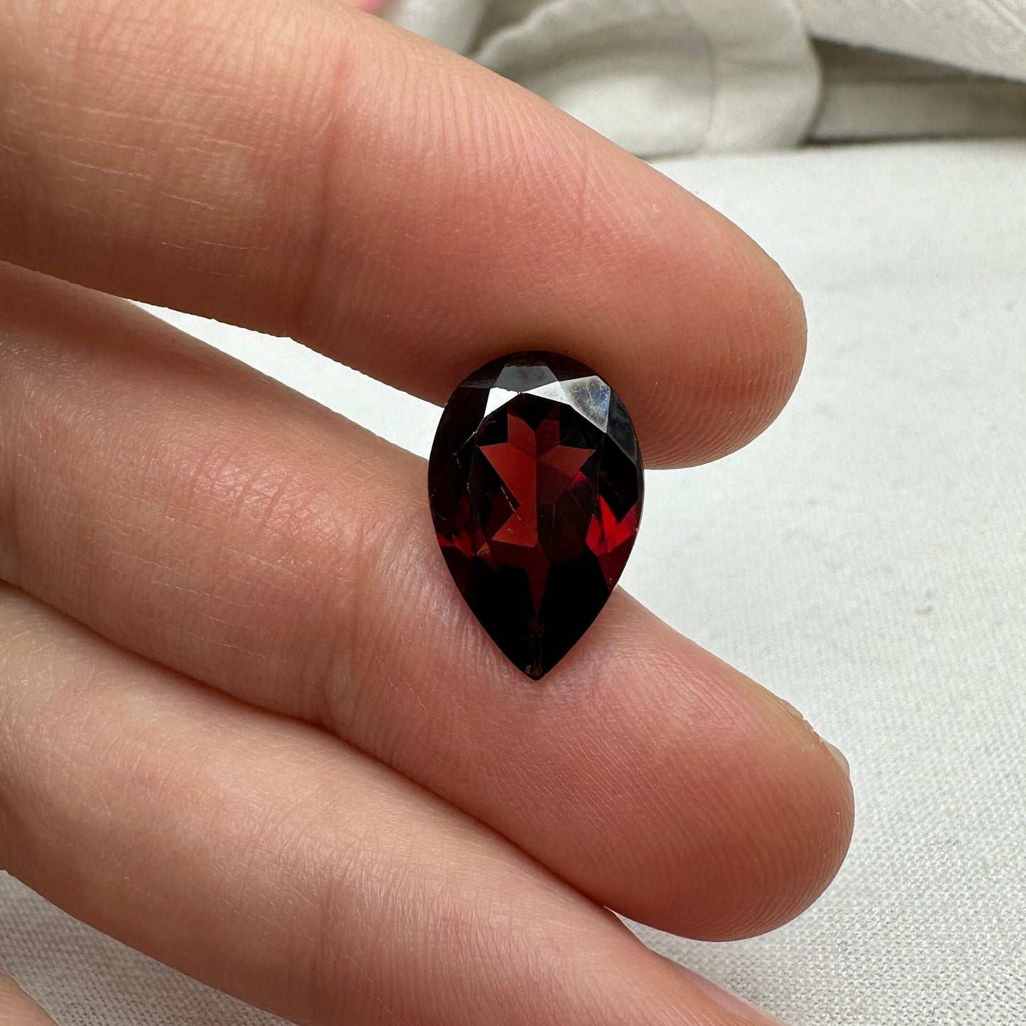 5.26 carat Dark Red Garnet, 16x10mm Pear cut, Deep Red Garnet, Faceted, Imperfect Garnet