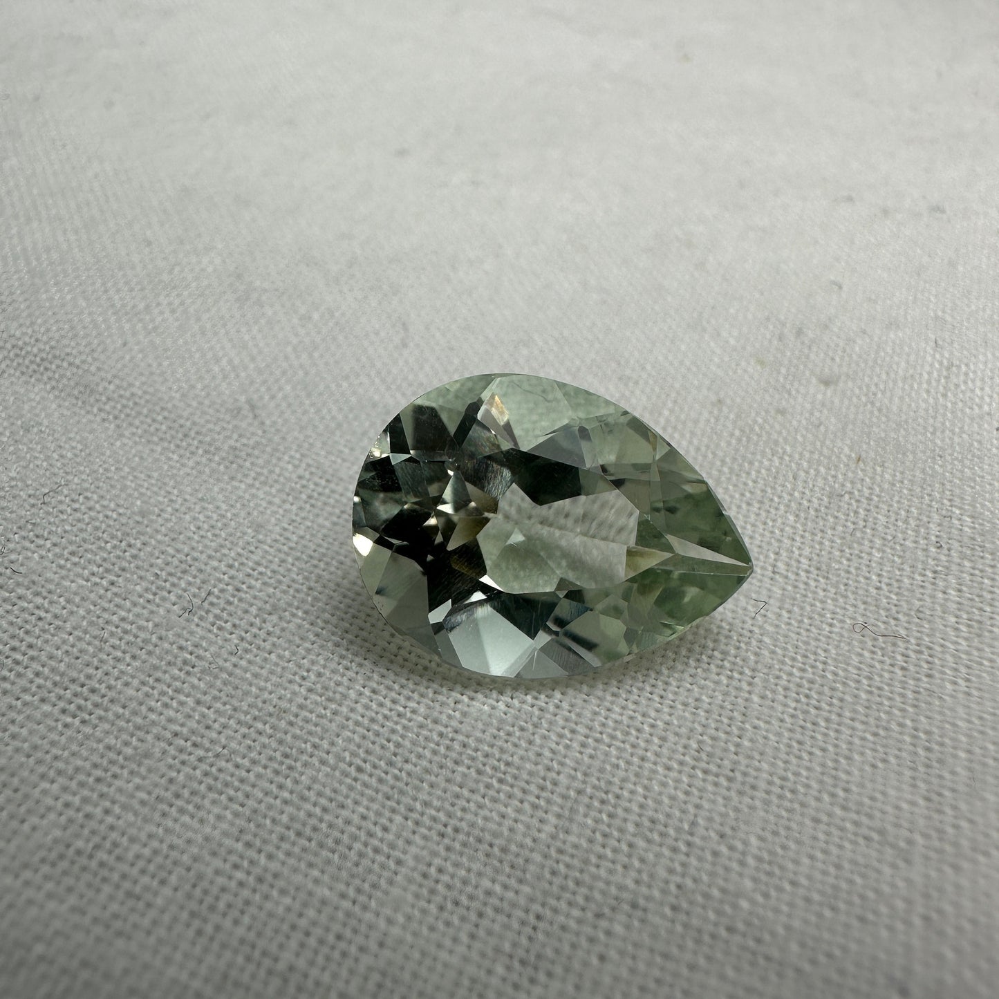 16x12mm Prasiolite (Light Green Quarts) 7.59 Carat, Pear Cut, Faceted Loose Green Gemstone, Sometimes called "Green Amethyst"