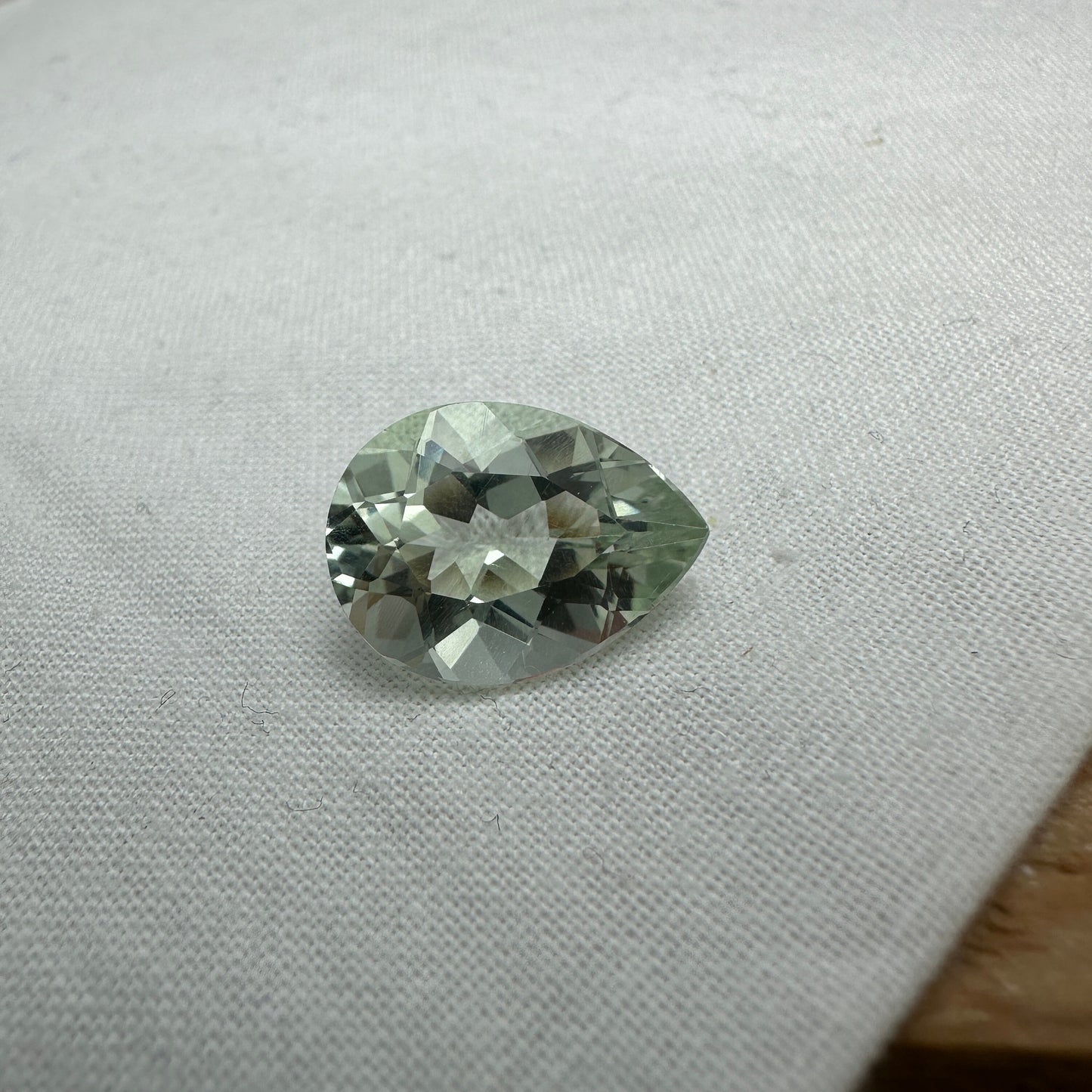 16x12mm Prasiolite (Light Green Quarts) 7.59 Carat, Pear Cut, Faceted Loose Green Gemstone, Sometimes called "Green Amethyst"