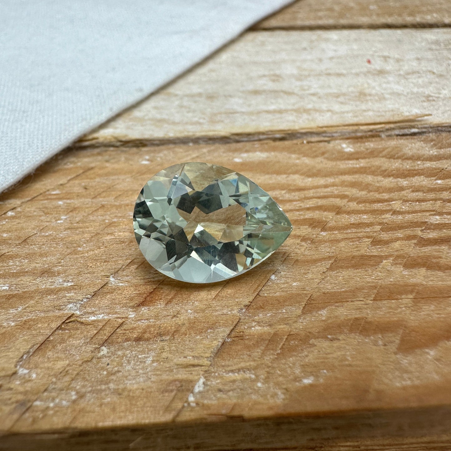 16x12mm Prasiolite (Light Green Quarts) 7.59 Carat, Pear Cut, Faceted Loose Green Gemstone, Sometimes called "Green Amethyst"