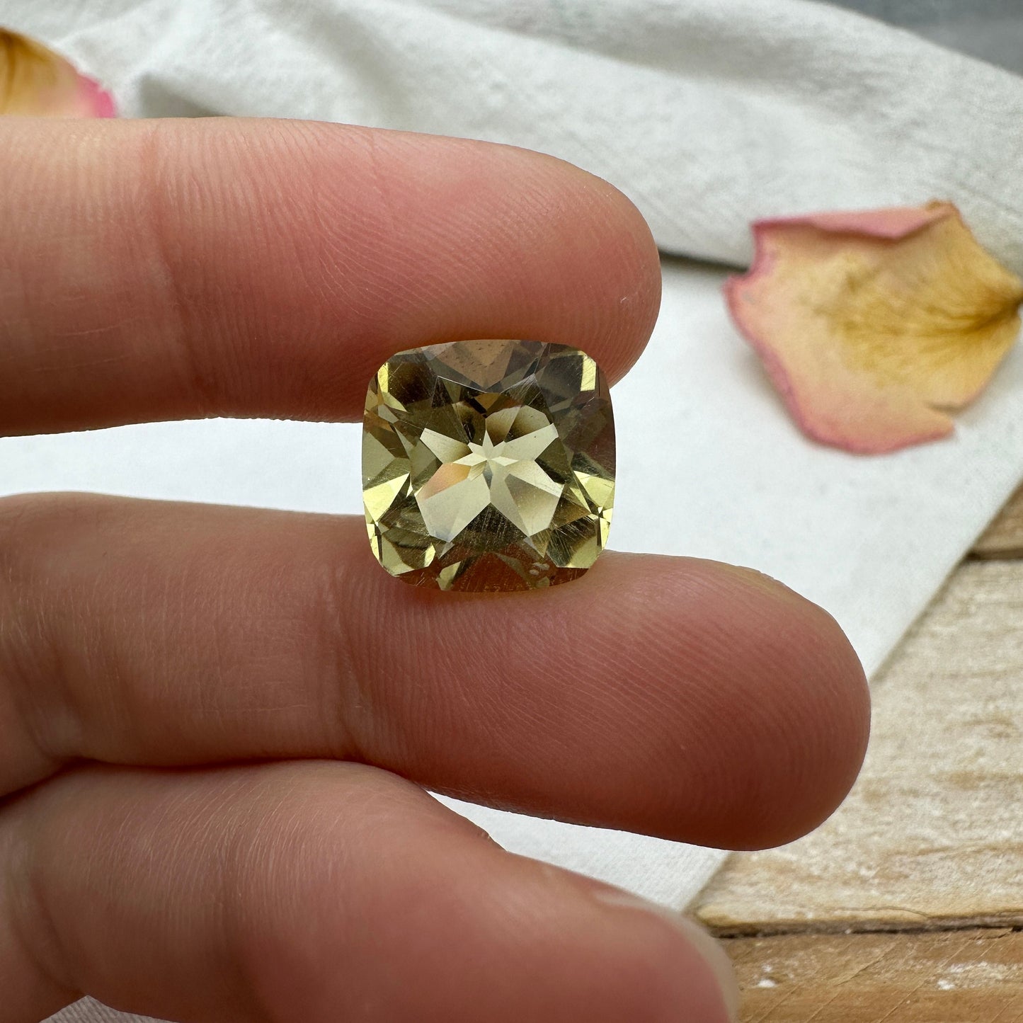 12mm Yellow Citrine Cushion Cut, 7.75 Ct Faceted Loose Lemon Quartz