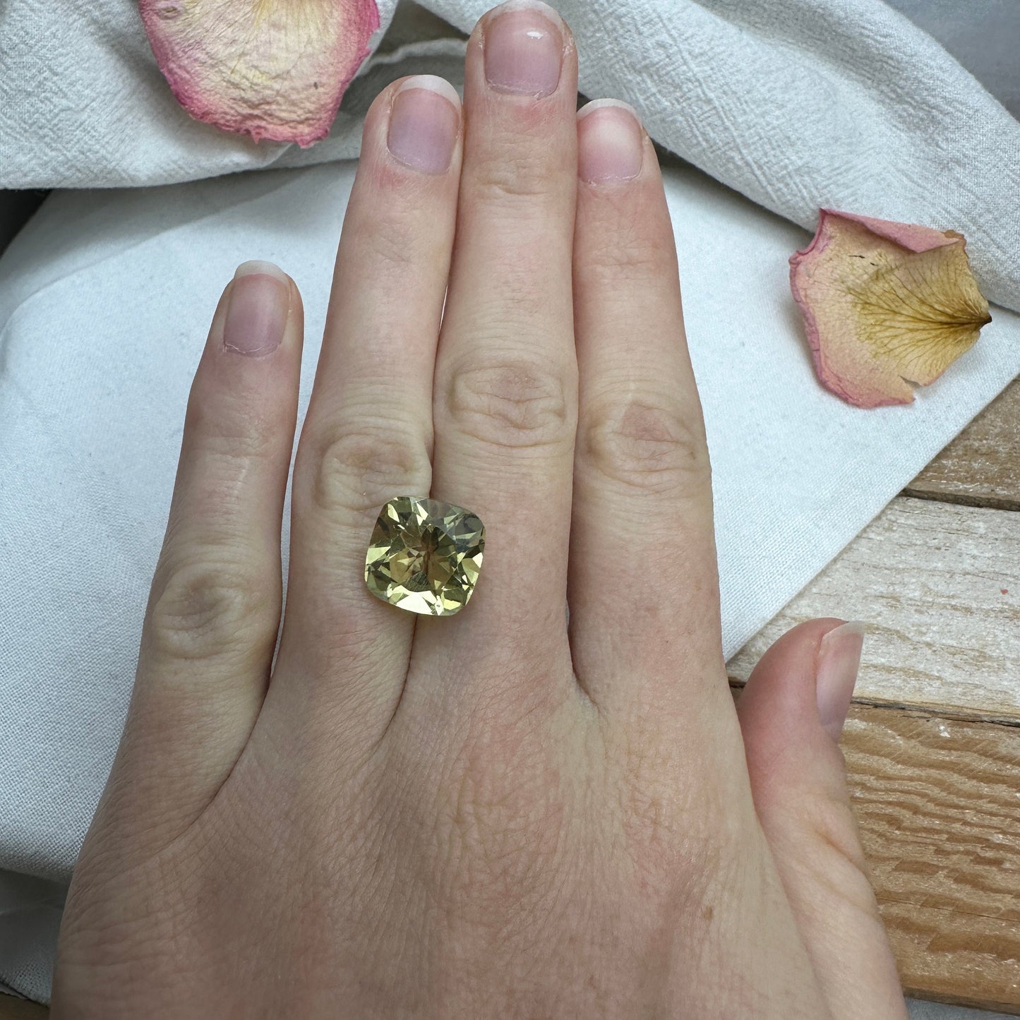 12mm Yellow Citrine Cushion Cut, 7.75 Ct Faceted Loose Lemon Quartz