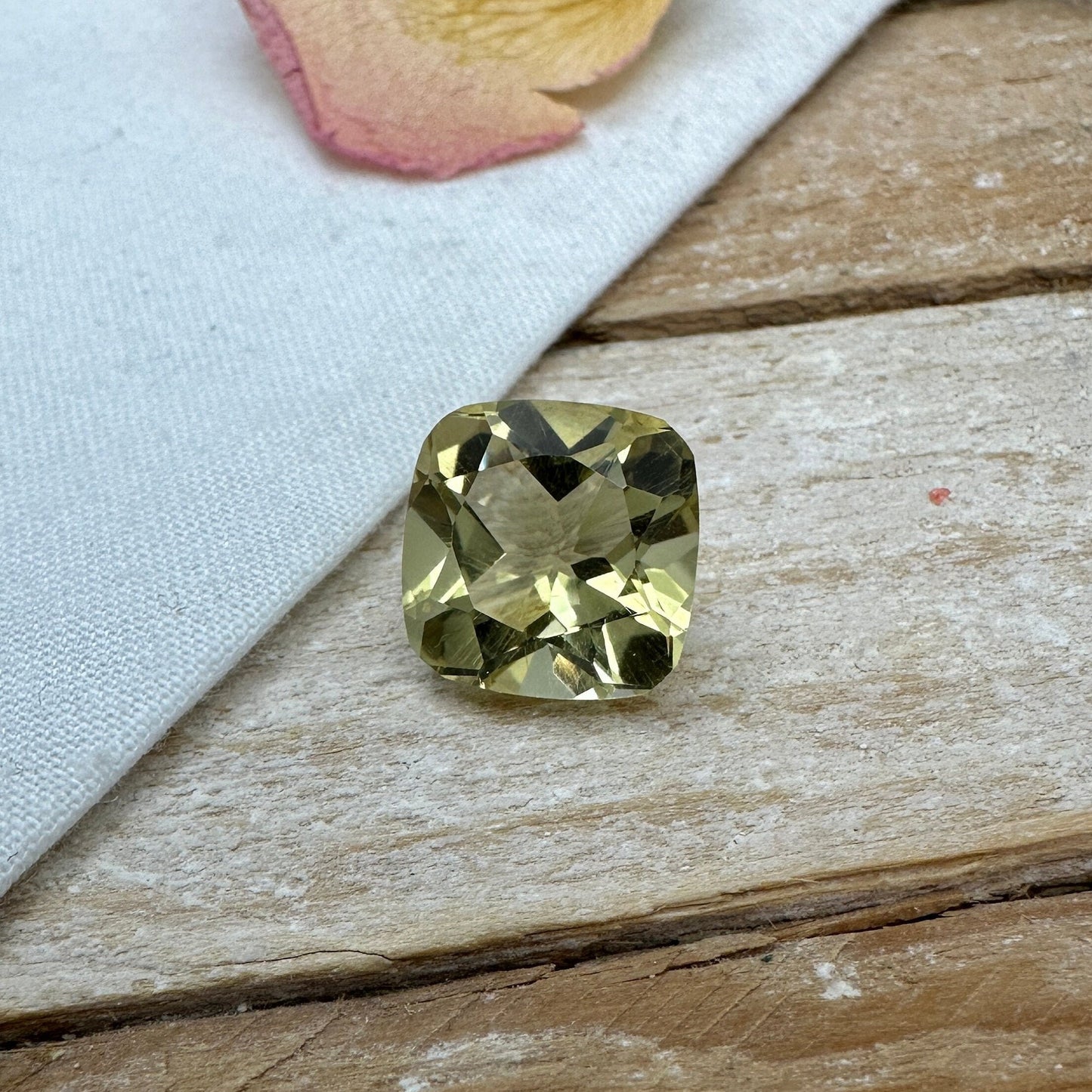 12mm Yellow Citrine Cushion Cut, 7.75 Ct Faceted Loose Lemon Quartz