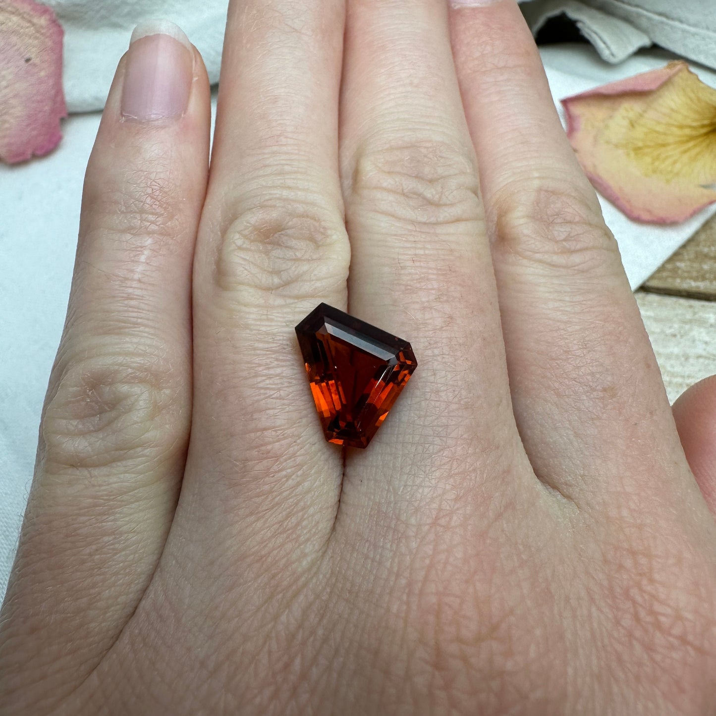 Red Orange Citrine 13.7x9.8mm 4 Carats, Fat Triangle