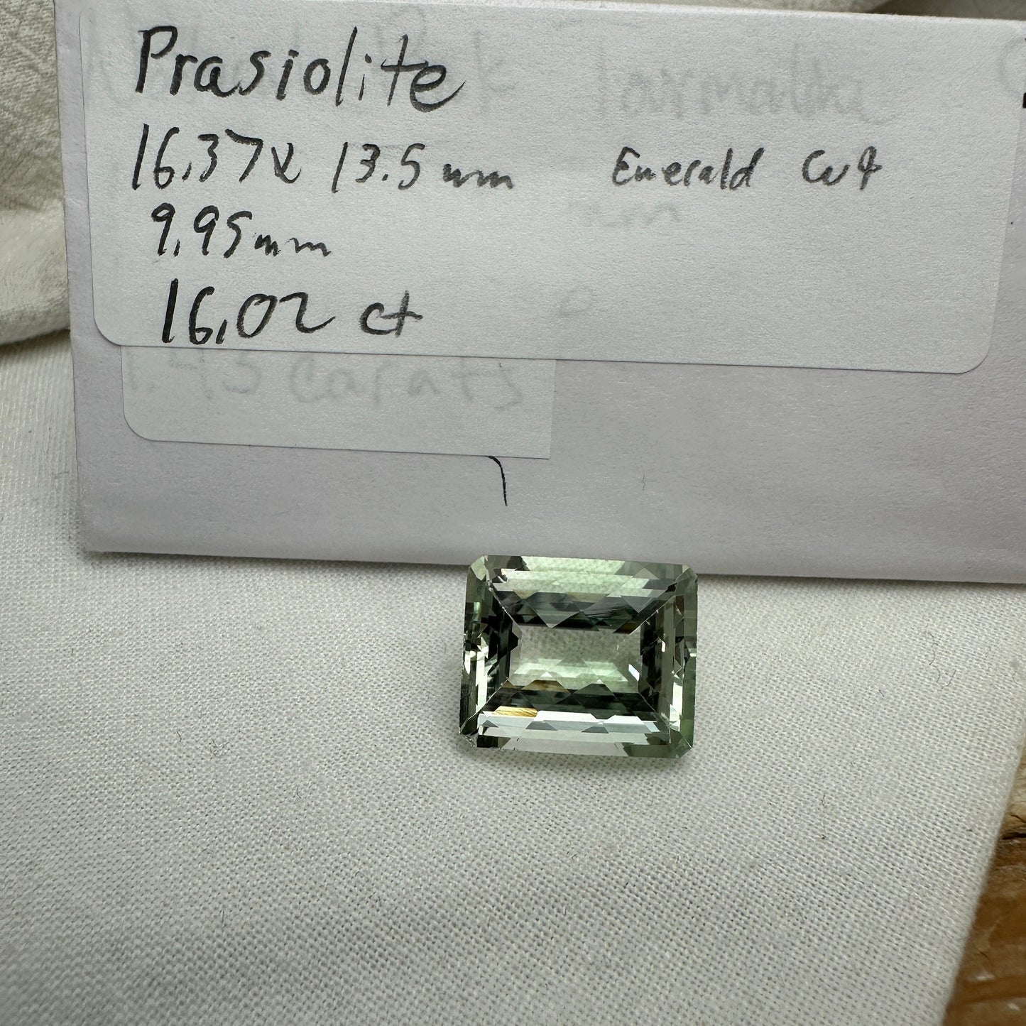 16 carat Prasiolite (Light Green Quarts) 16.4x13.5mm Rectangle Octagon, Imperfect- Chip