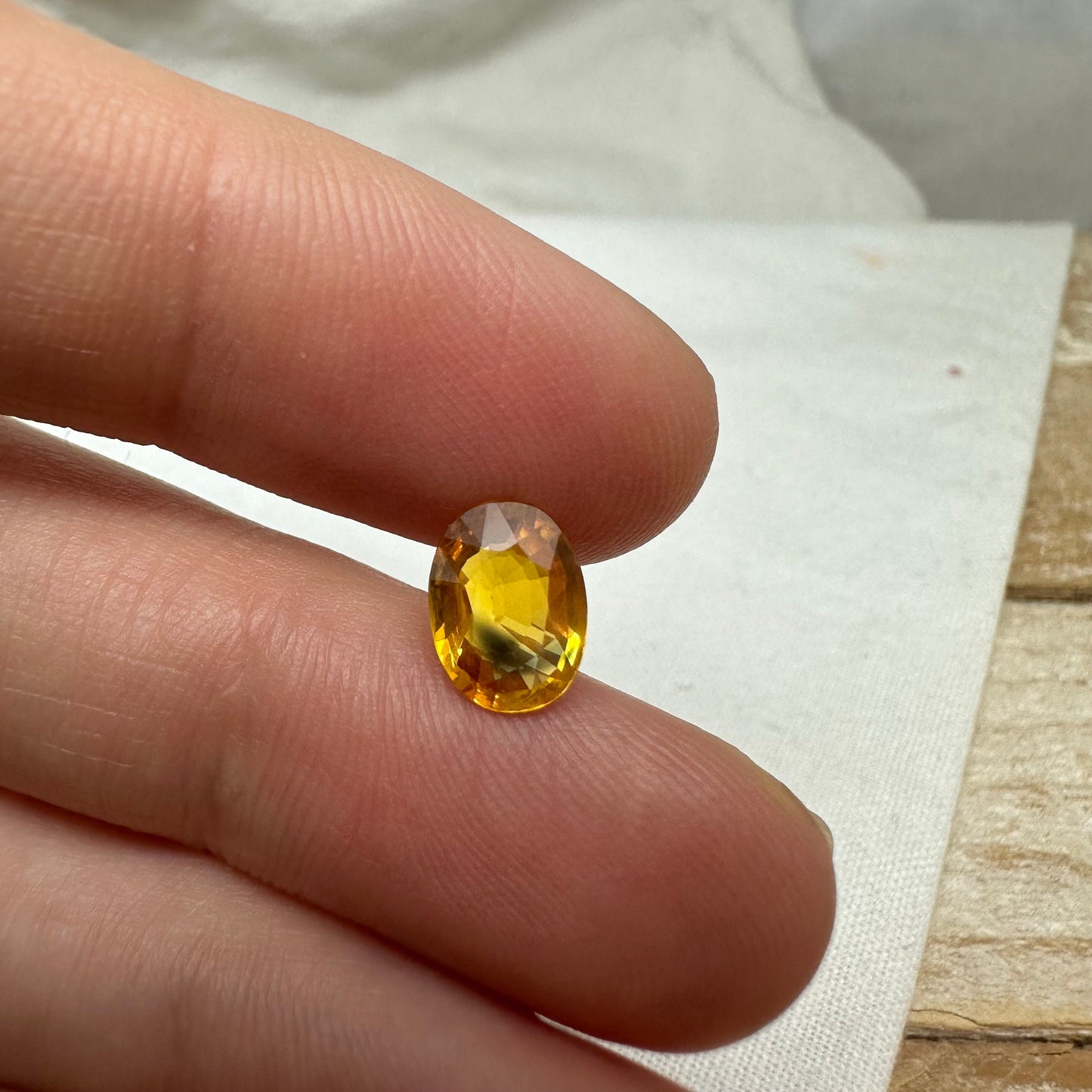 1.7 Carat Sapphire 8.4x6.25mm Oval Cut, Heat Treated, Yellow Orange, Faceted Loose Australian Sapphire