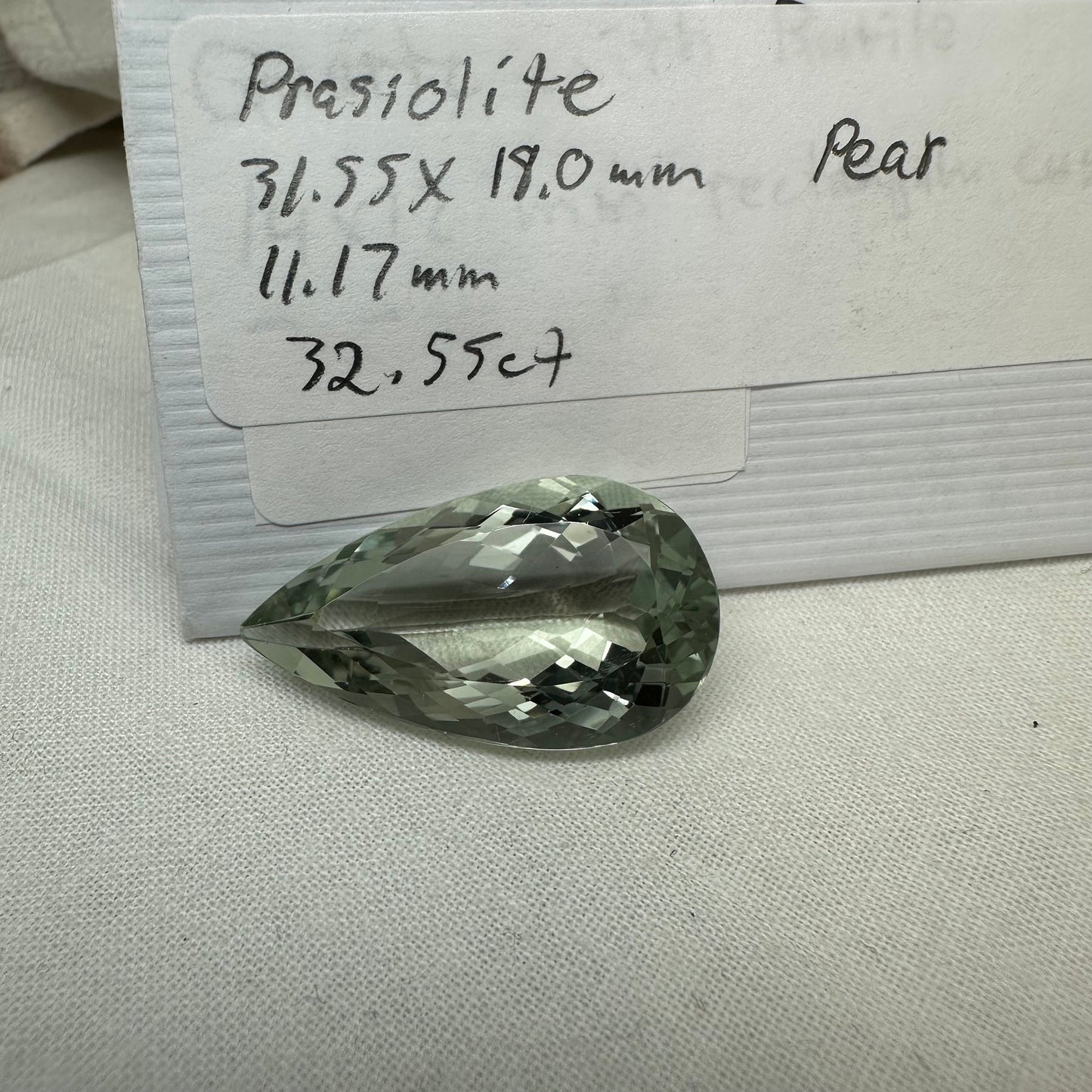 32 Carat Prasiolite 31.5x18mm Pear Cut, Faceted Loose Green Quartz
