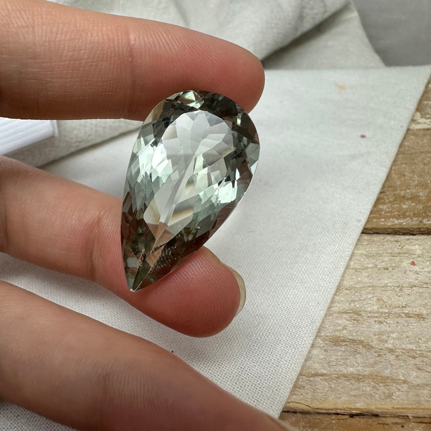 32 Carat Prasiolite 31.5x18mm Pear Cut, Faceted Loose Green Quartz