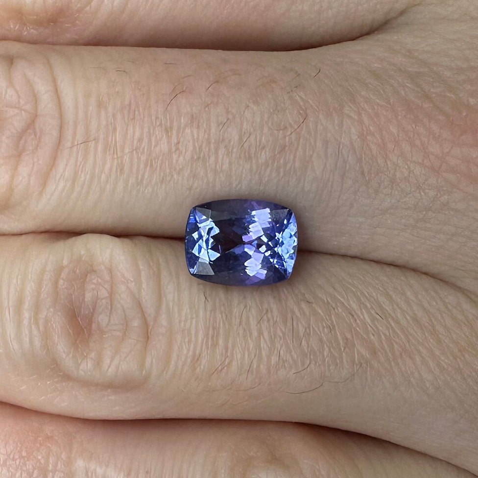 2 Carat Tanzanite 9x7mm Cushion Cut, Bluish Violet