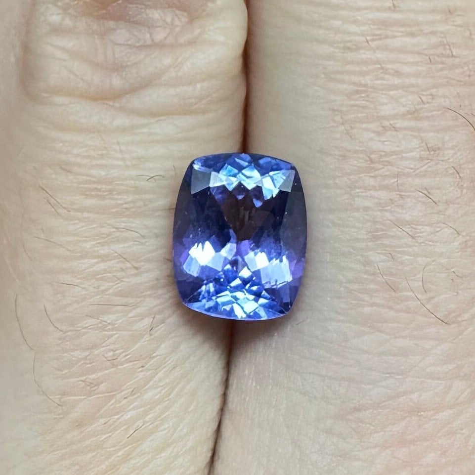 2 Carat Tanzanite 9x7mm Cushion Cut, Bluish Violet