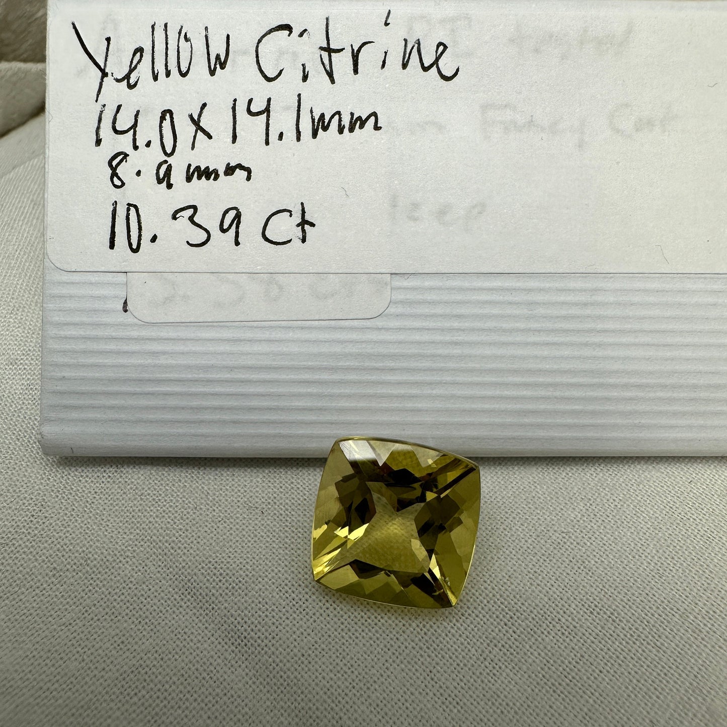 14mm Yellow Citrine Cushion Cut, 10.39 Ct Faceted Loose Yellow Quartz