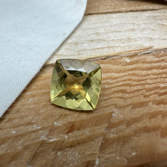 14mm Yellow Citrine Cushion Cut, 10.39 Ct Faceted Loose Yellow Quartz