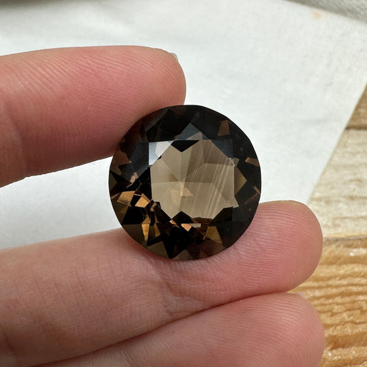 19.5mm Smoky Quartz 22.42 carat, Round, Brown Faceted Loose Gemstone, Recycled Gemstone