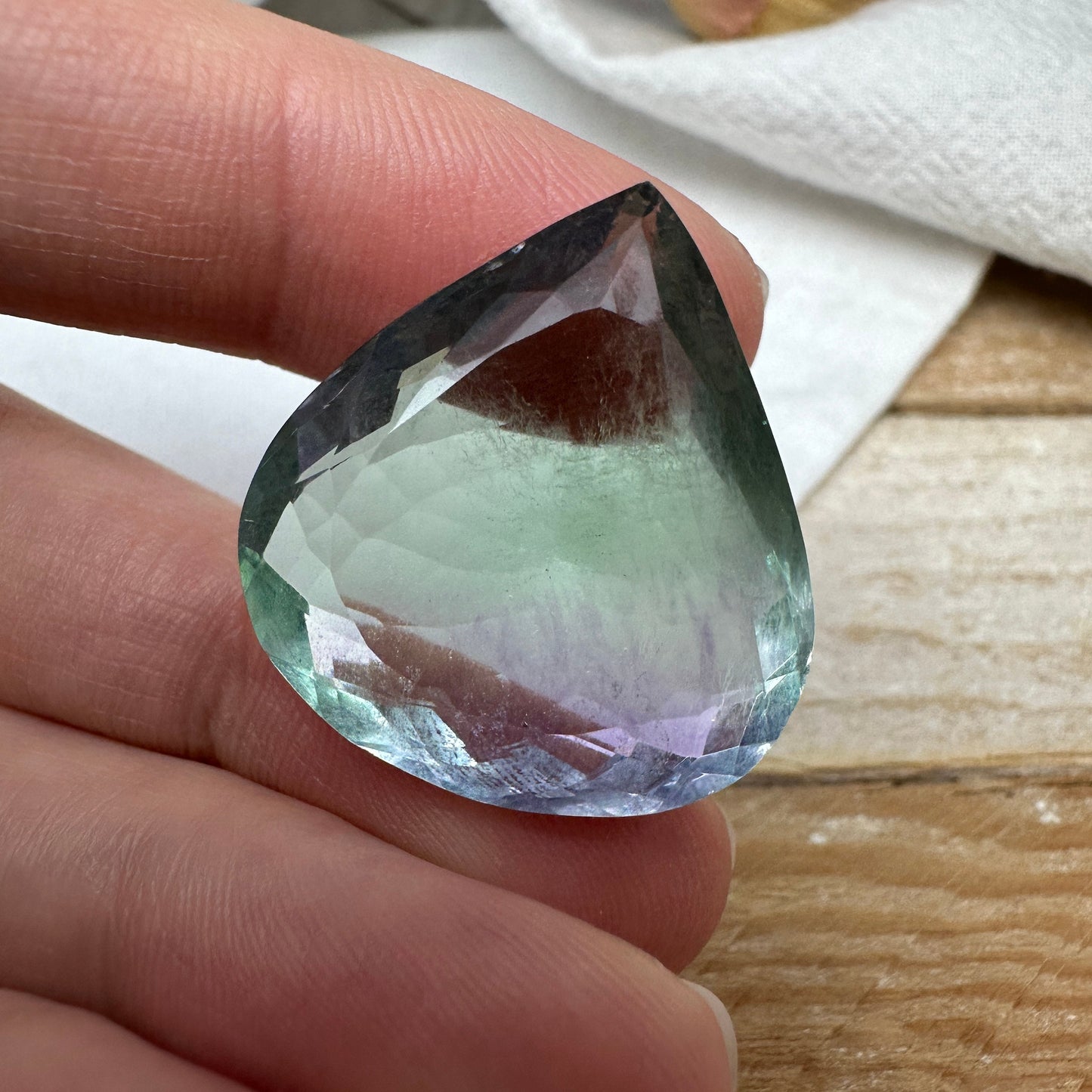 Purple & Green Fluorite 26x24mm Cut 50 Carat, Faceted Loose Bi-Color Fuorite