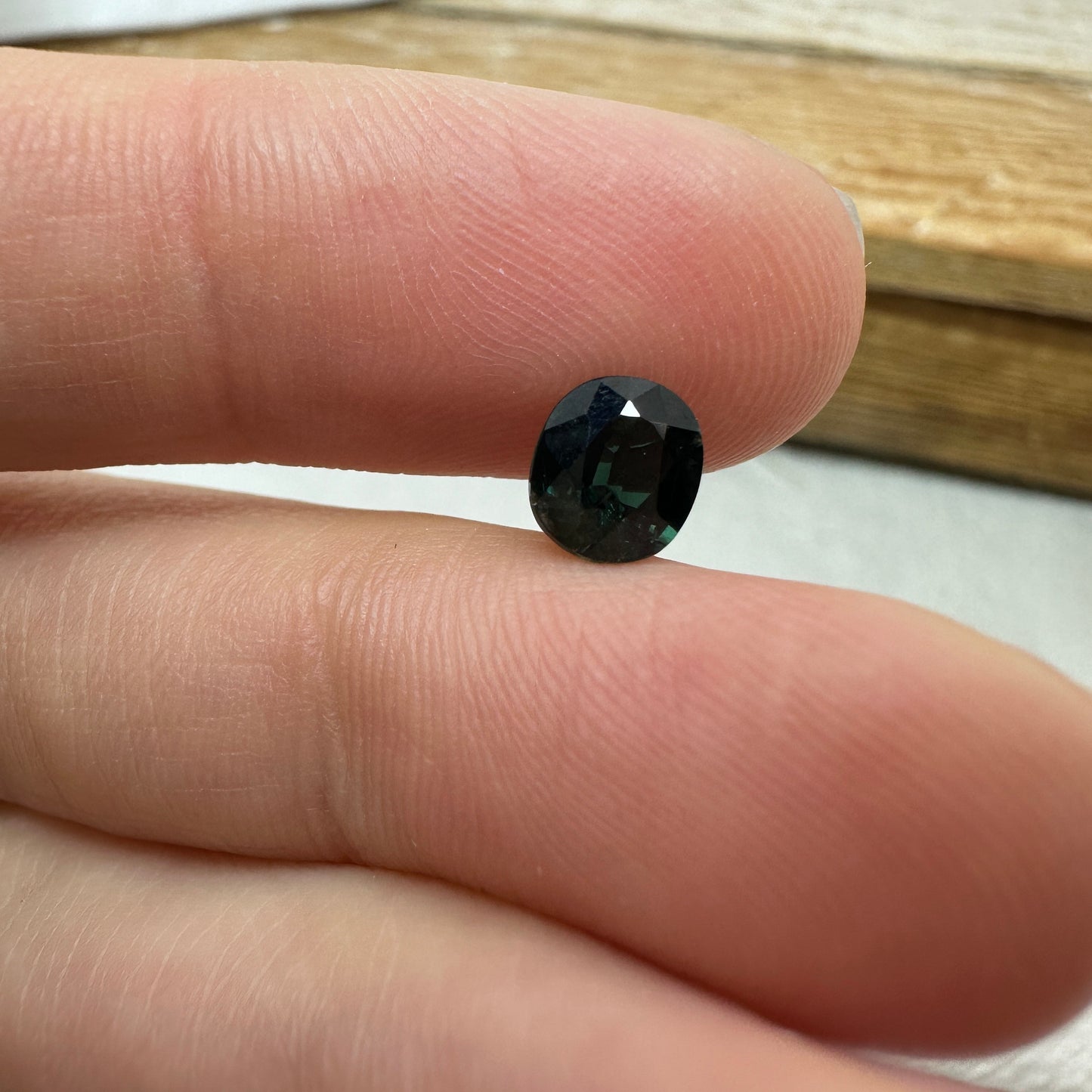 1.26 Carat Natural Blue Green  Sapphire 6.5x5.7mm Oval Cut, Dark Bluish Green Faceted Loose Heated Corundum