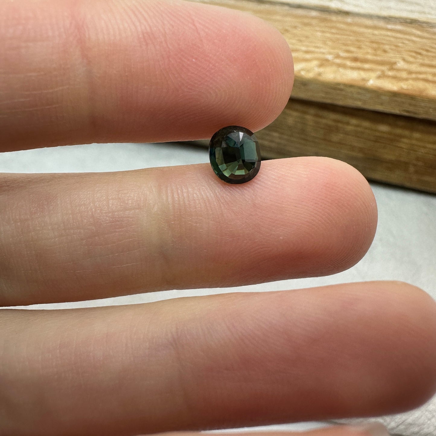 1.26 Carat Natural Blue Green  Sapphire 6.5x5.7mm Oval Cut, Dark Bluish Green Faceted Loose Heated Corundum