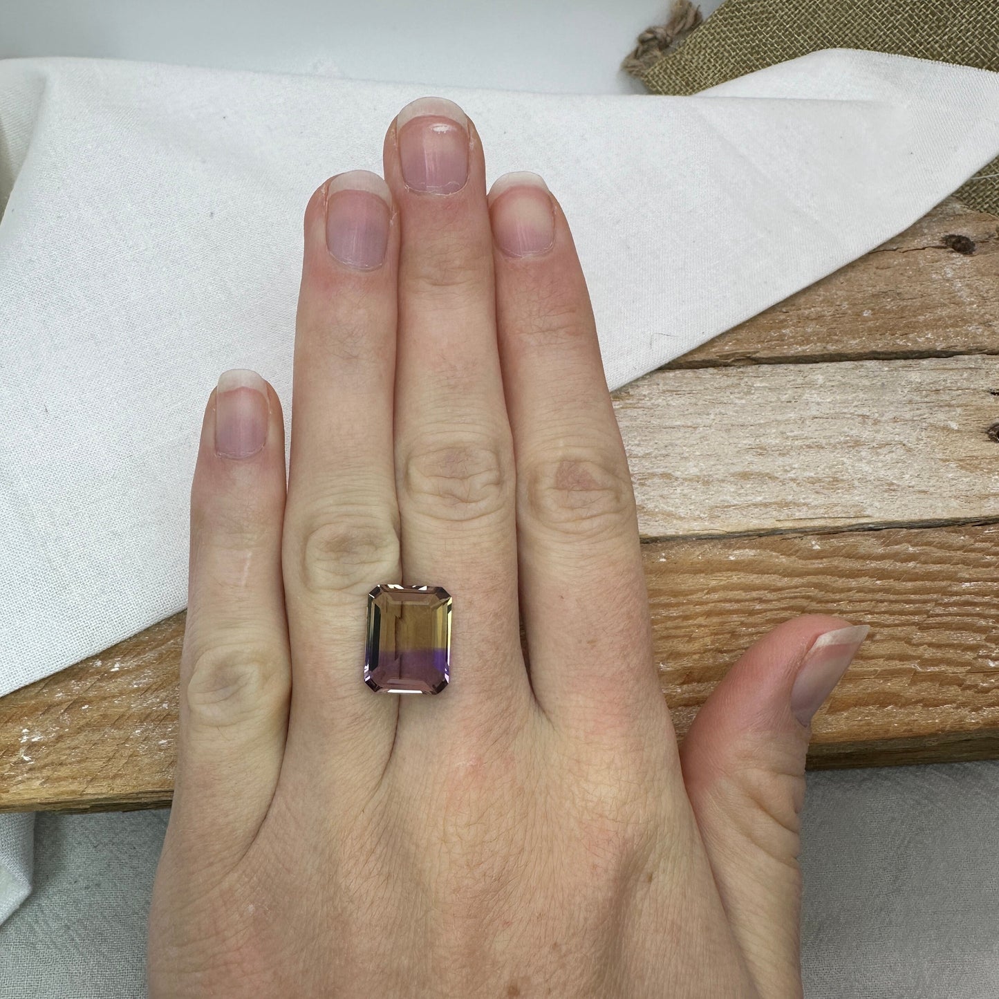 6.73 Carat Ametrine 14x11mm Emerald Cut, Faceted Loose Natural Bi-Color Gemstone