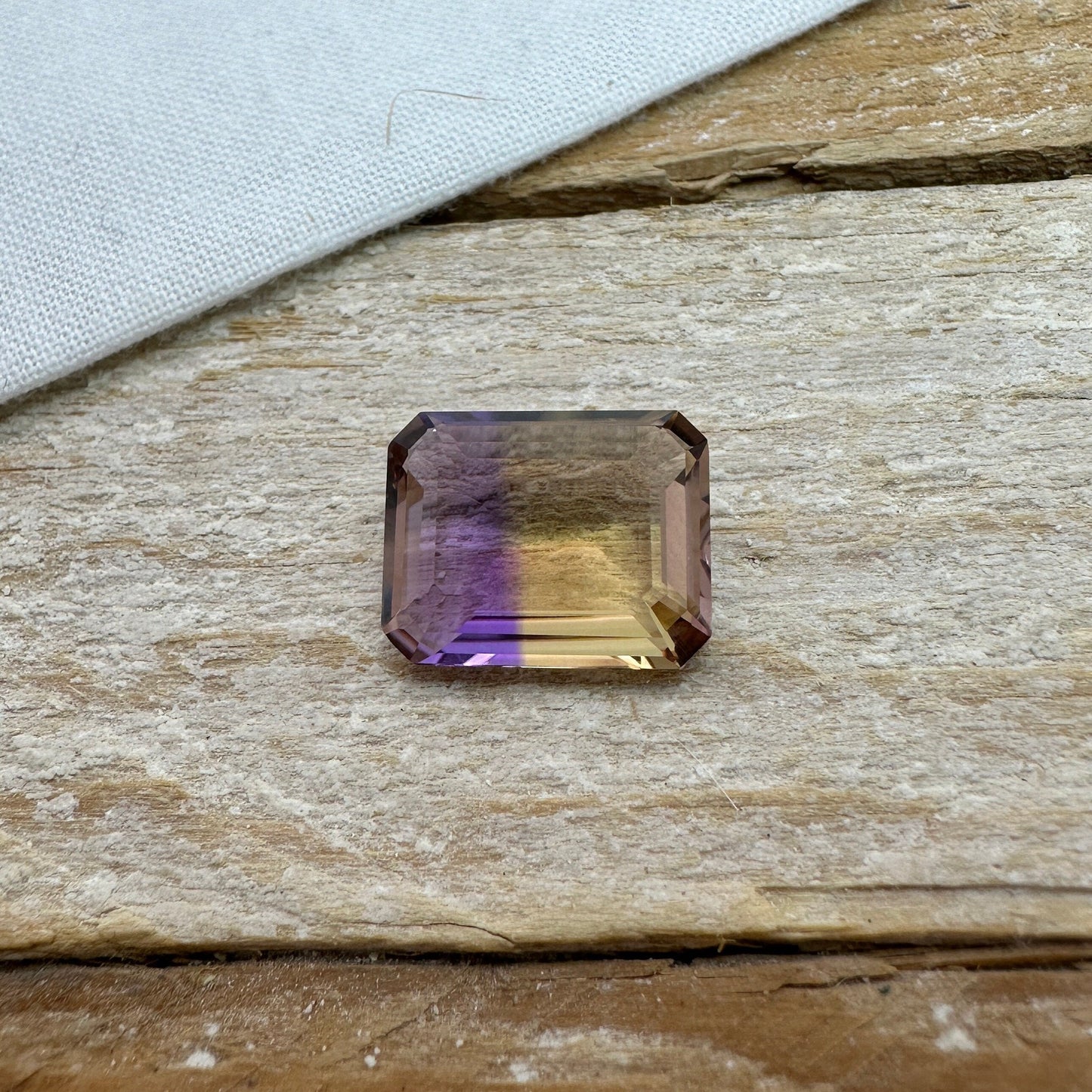 6.73 Carat Ametrine 14x11mm Emerald Cut, Faceted Loose Natural Bi-Color Gemstone