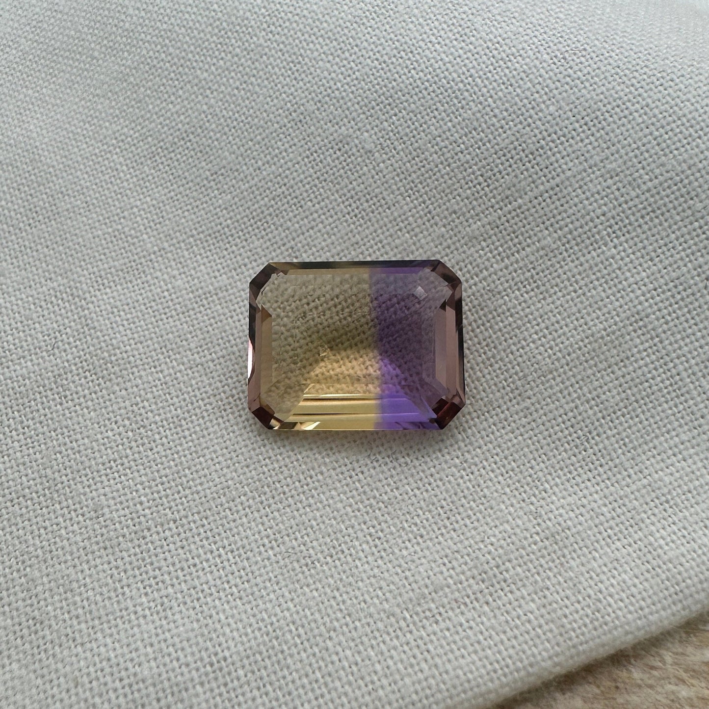 6.73 Carat Ametrine 14x11mm Emerald Cut, Faceted Loose Natural Bi-Color Gemstone