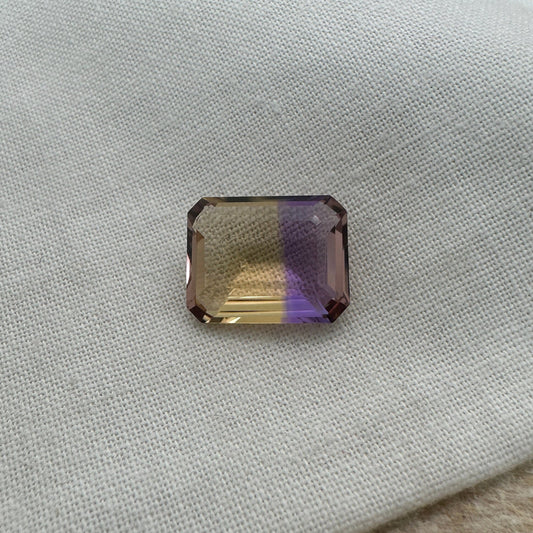6.73 Carat Ametrine 14x11mm Emerald Cut, Faceted Loose Natural Bi-Color Gemstone