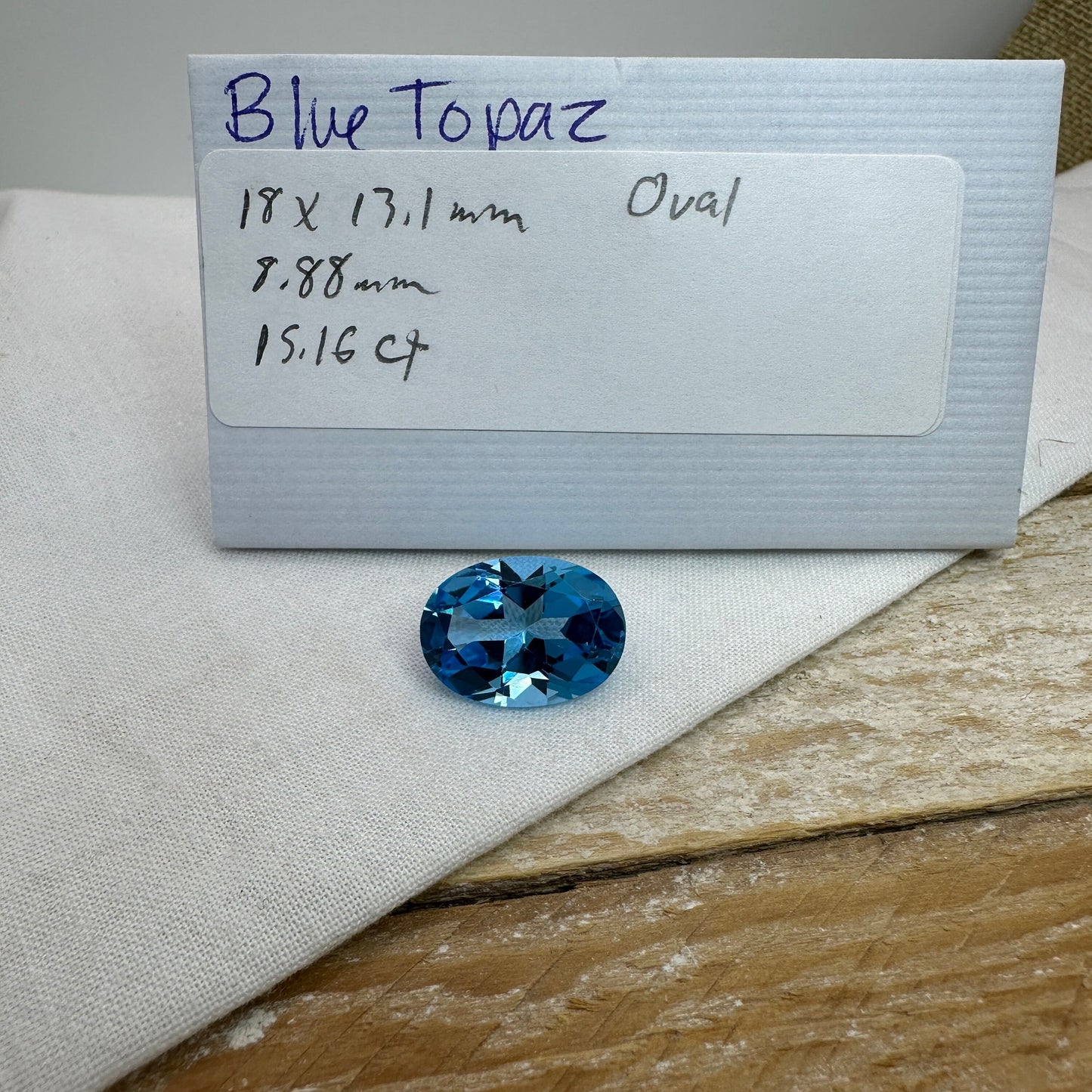 18x13mm Blue Topaz 15.16 carat, Oval Cut Gem, Loose Reclaimed/Recycled Gemstone