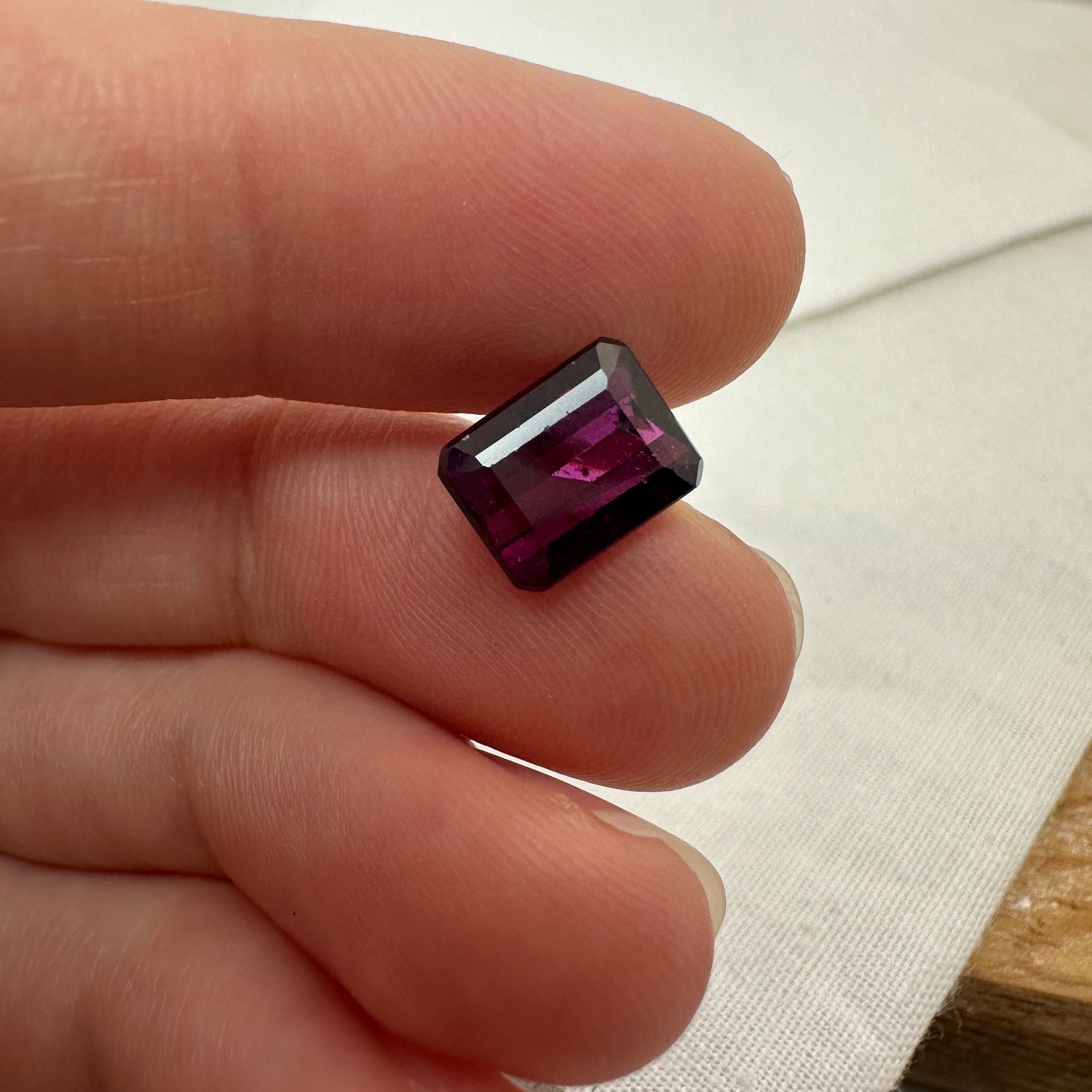9x7mm Natural Rhodolite Garnet, 3.19 carat, Emerald Cut, Faceted Purple Garnet
