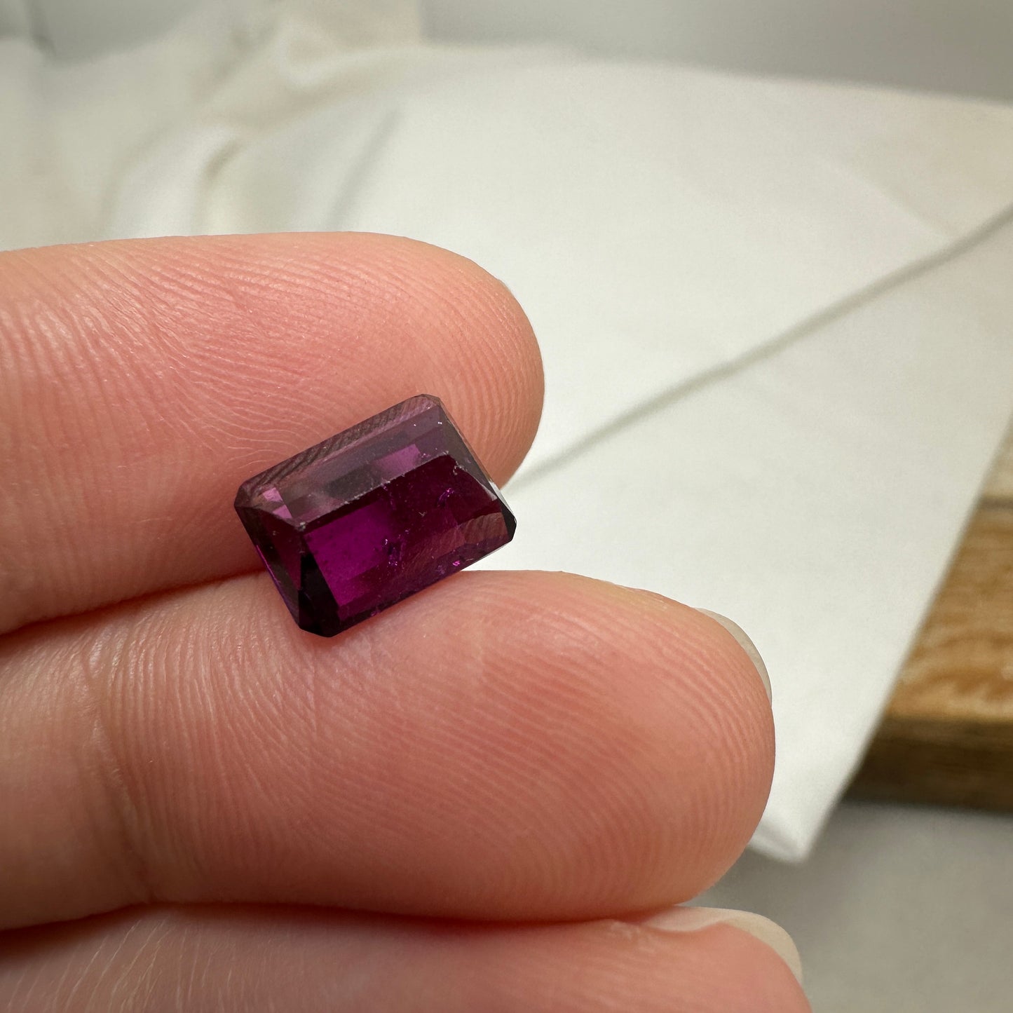 9x7mm Natural Rhodolite Garnet, 3.19 carat, Emerald Cut, Faceted Purple Garnet