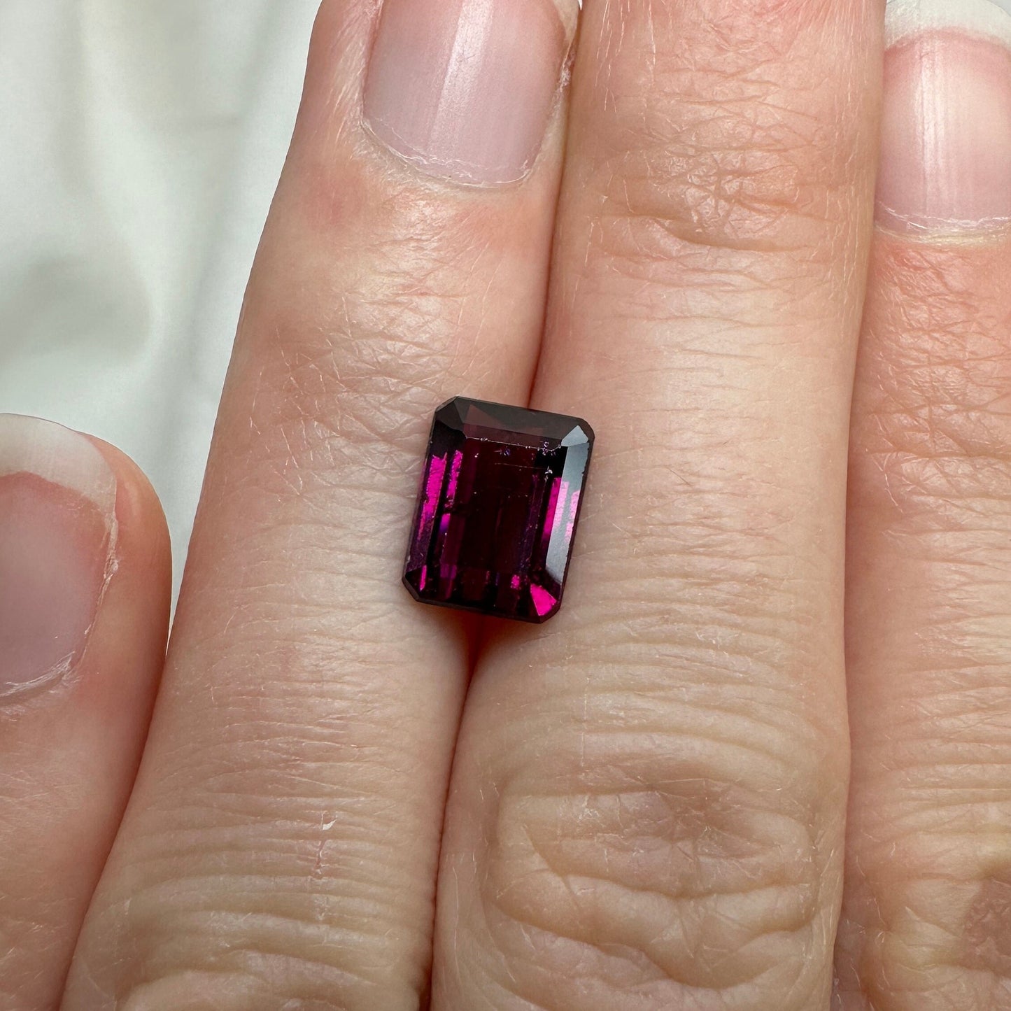 9x7mm Natural Rhodolite Garnet, 3.19 carat, Emerald Cut, Faceted Purple Garnet