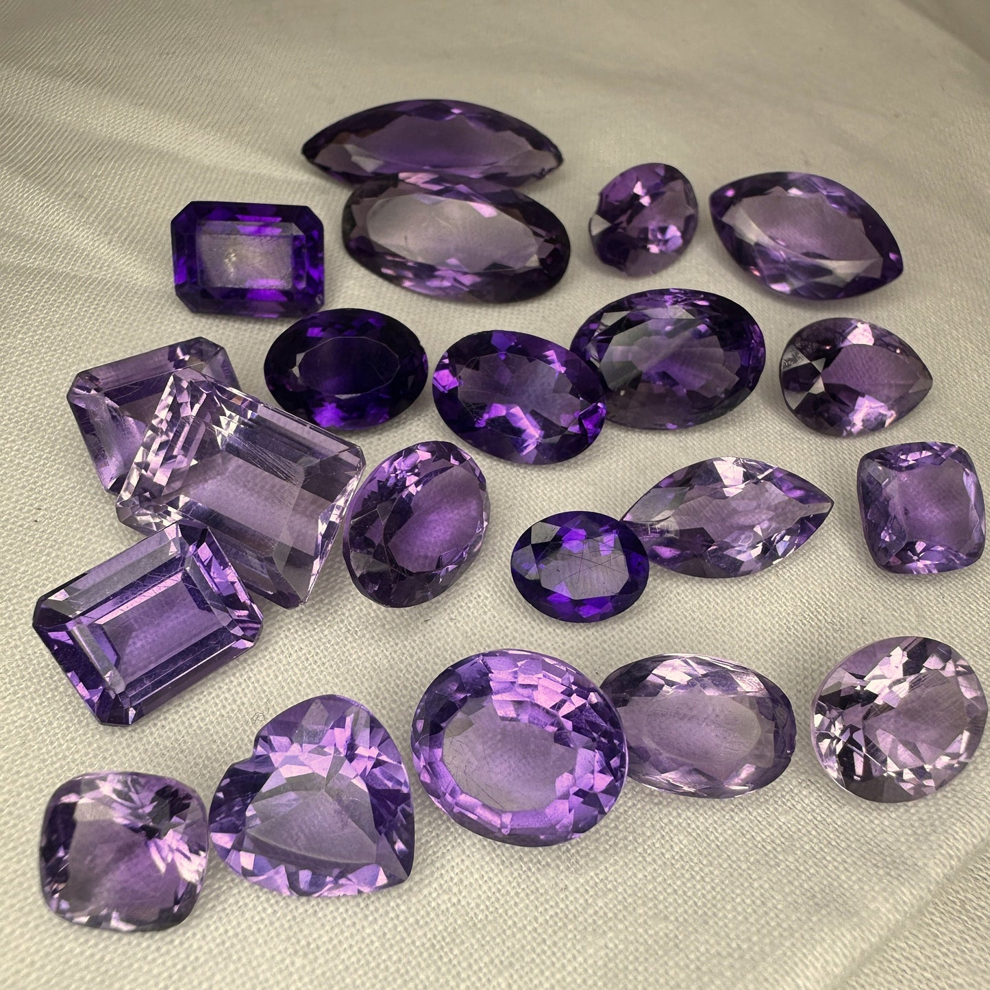 133 carat Lot of Amethyst, Discount Worn Amethyst, 21 pieces, Faceted, Recycled, Chipped, Preformed Facet Rough