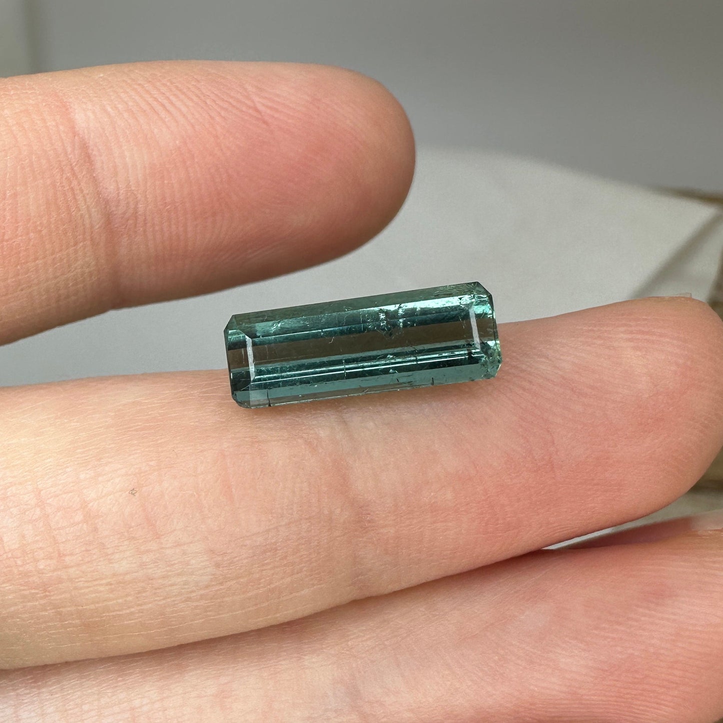14x5mm Natural Bluish Green Tourmaline Rectangle Octogon Cut, 2.39 carat Faceted Loose Gemstone Earth Mined