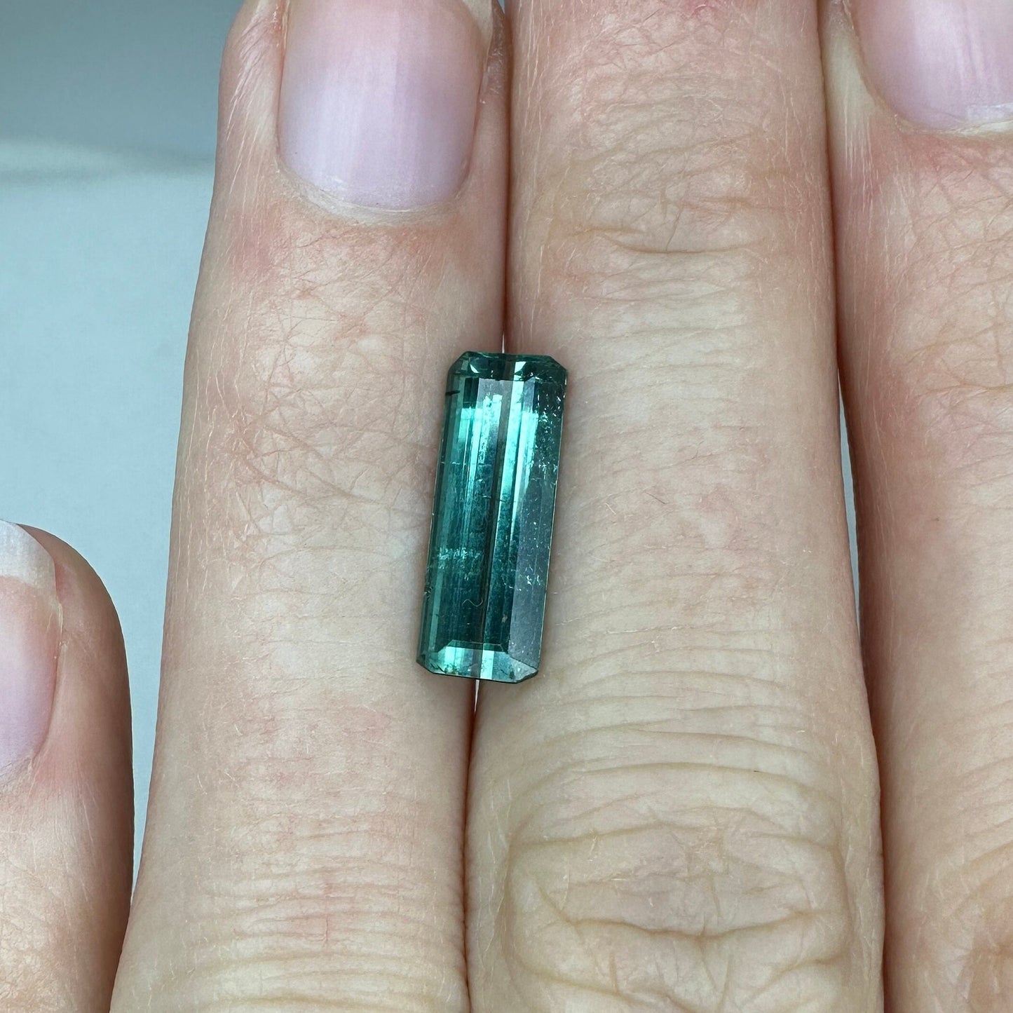 14x5mm Natural Bluish Green Tourmaline Rectangle Octogon Cut, 2.39 carat Faceted Loose Gemstone Earth Mined