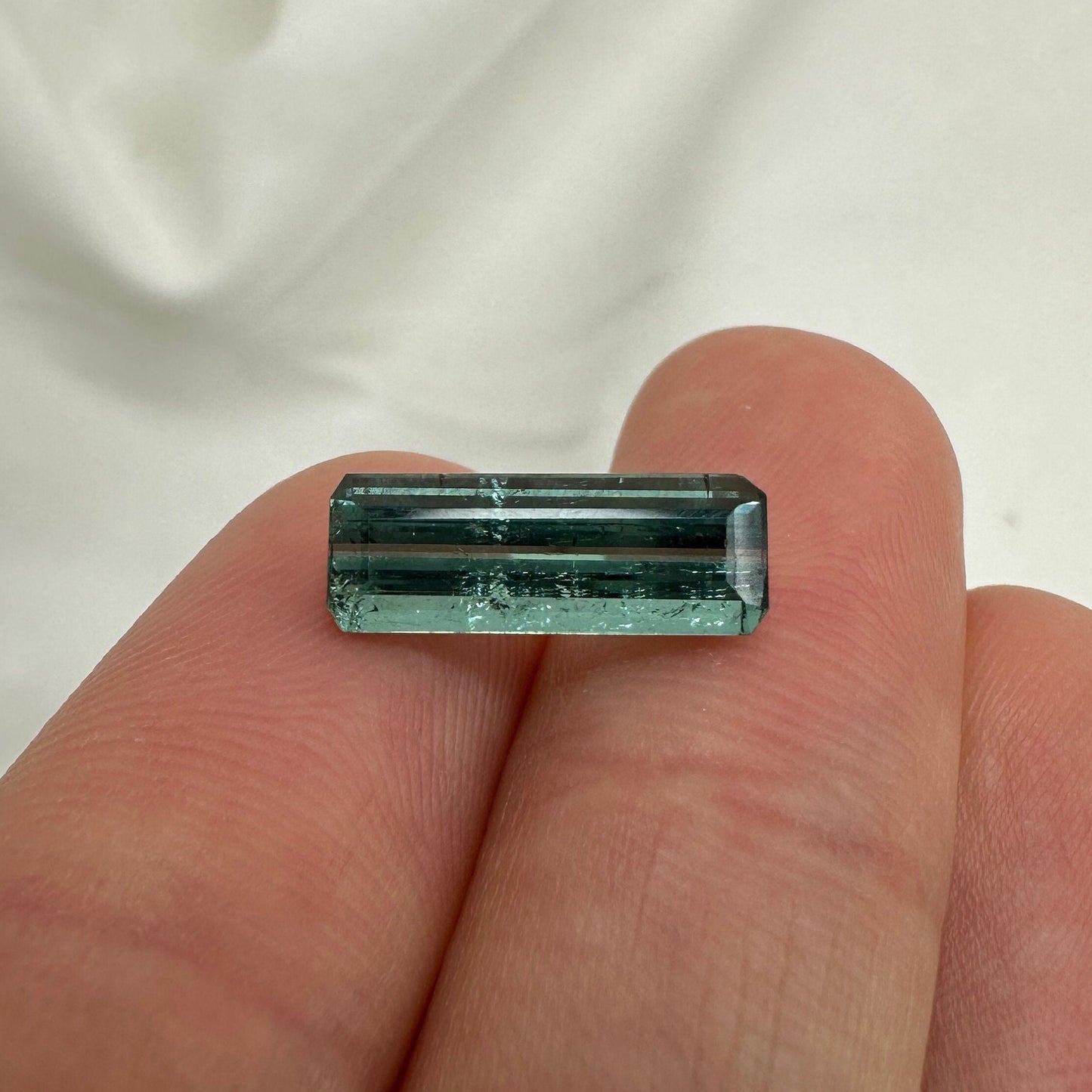 14x5mm Natural Bluish Green Tourmaline Rectangle Octogon Cut, 2.39 carat Faceted Loose Gemstone Earth Mined