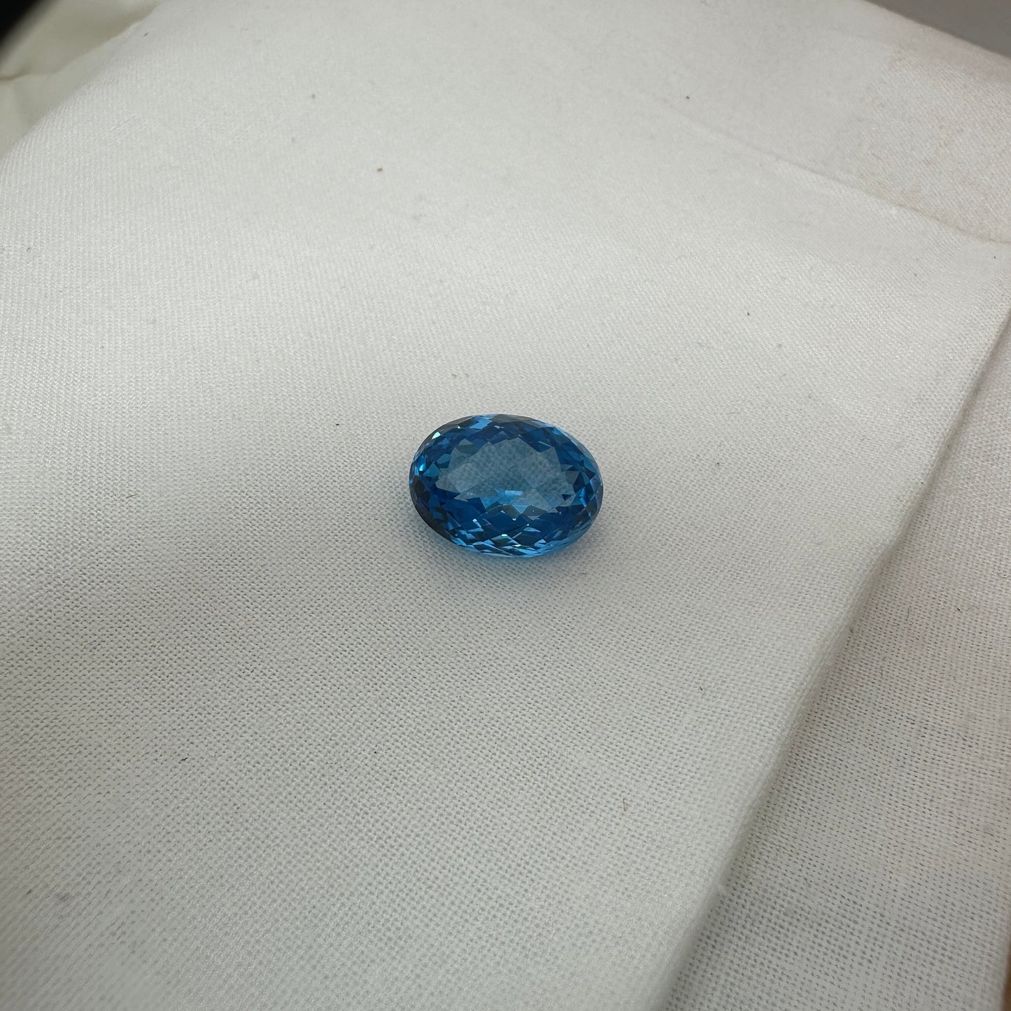 13.88 carat Swiss Blue Topaz 16x12mm Oval Checkerboard Cut, Faceted December Birthstone, Recycled Gems
