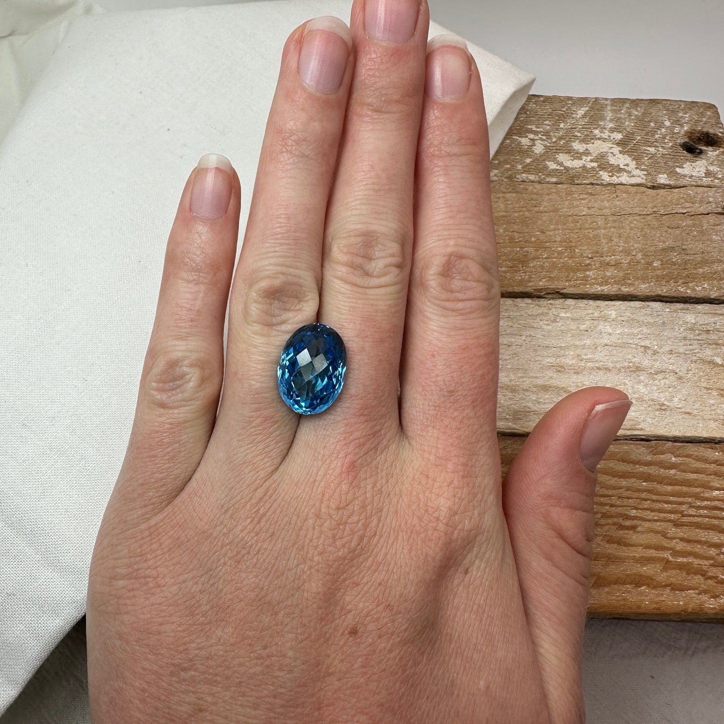 13.88 carat Swiss Blue Topaz 16x12mm Oval Checkerboard Cut, Faceted December Birthstone, Recycled Gems