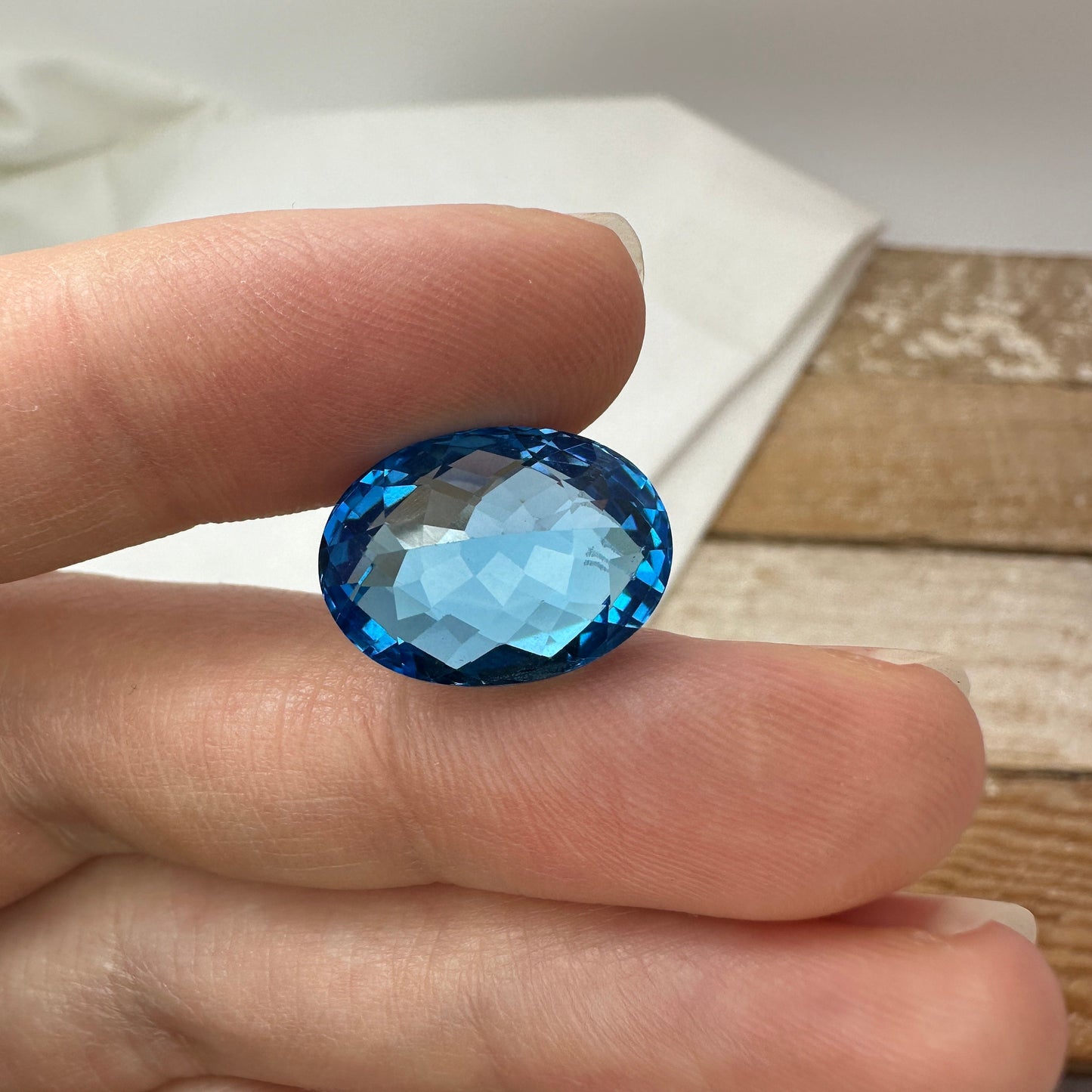 13.88 carat Swiss Blue Topaz 16x12mm Oval Checkerboard Cut, Faceted December Birthstone, Recycled Gems