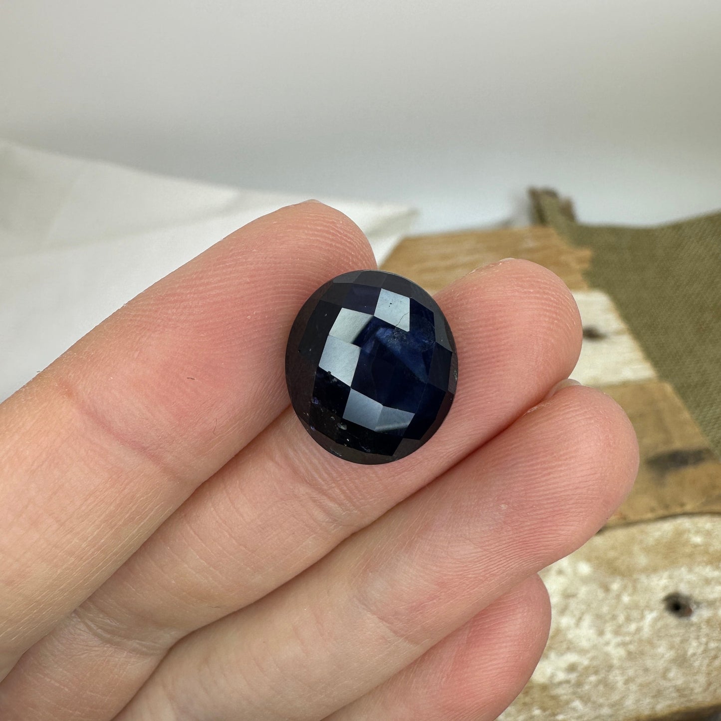 10.61 carat Natural Dark Blue Sapphire 15x13mm Checker Rose Cut, Oval Cut Gem Faceted Loose Large Dark Sapphire