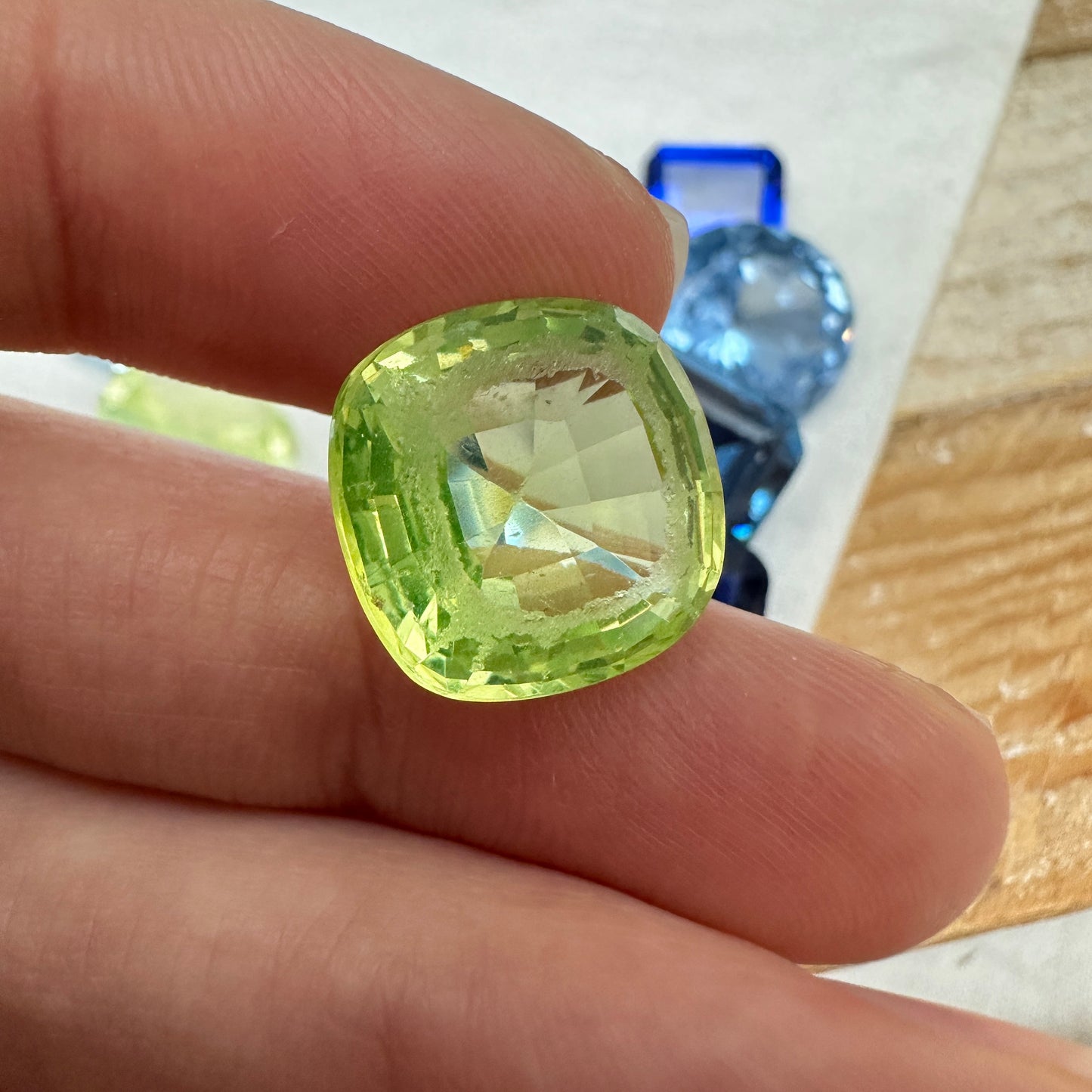 116 carat Lot of Lab Created Spinel 12 stones, Discounted Worn, Faceted, Recycled, Chipped, Damaged Gemstones, Blue and Yellow Green