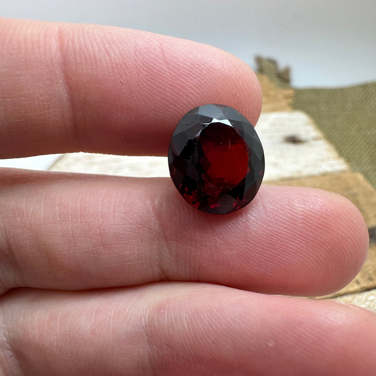 Dark Red Garnet 9.35 Carat 12.5x11.2mm Oval Cut Faceted Loose Gemstone
