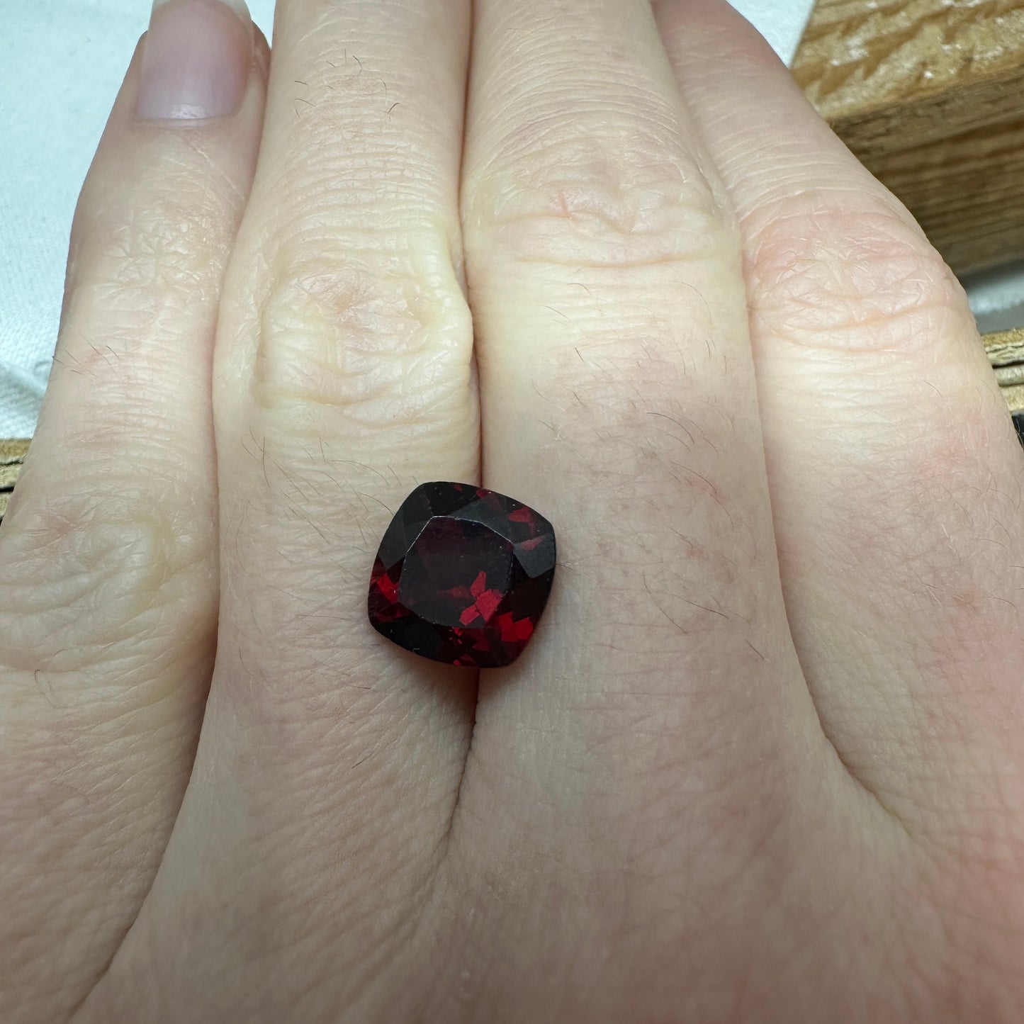 9mm Red Garnet 3.82 Carat, Cushion Cut Garnet, Faceted Loose, Pyrope