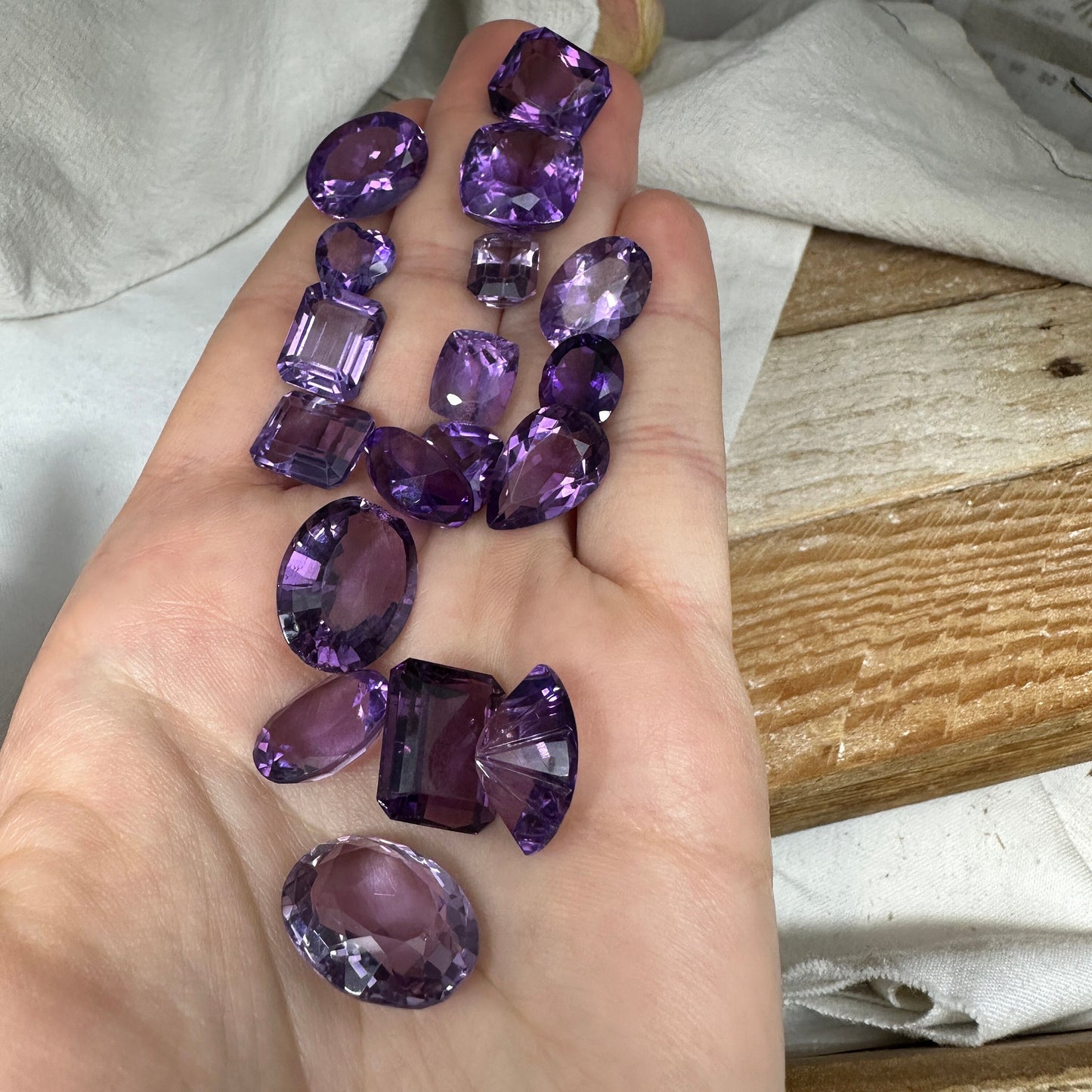 121 carat Lot of Amethyst, Discount Worn Amethyst, 18 pieces, Faceted, Recycled, Chipped, Preformed Facet Rough