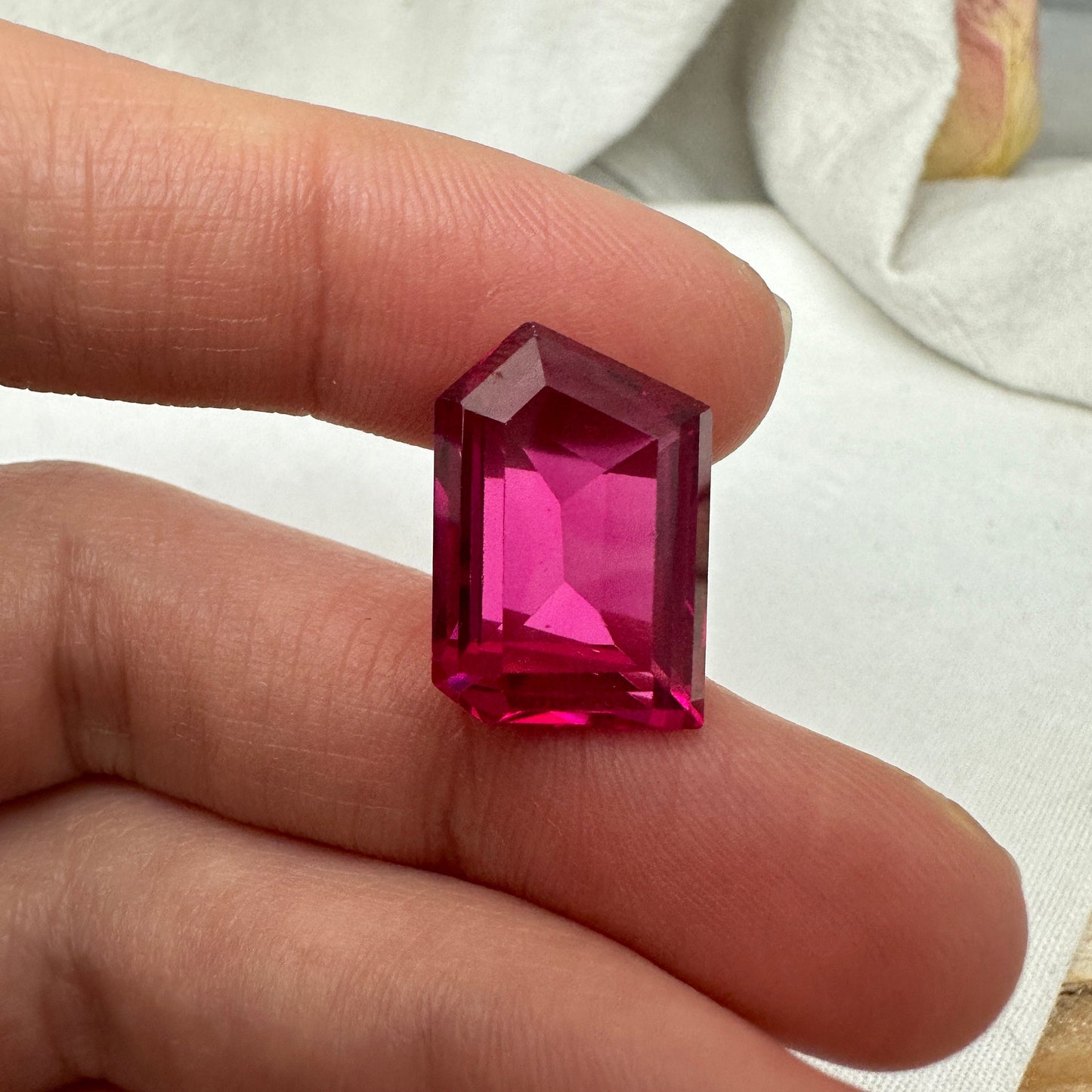 19 carat Lab Ruby 18x12.5mm Freeform Cut, Lab Created Faceted Loose Red Synthetic Corundum