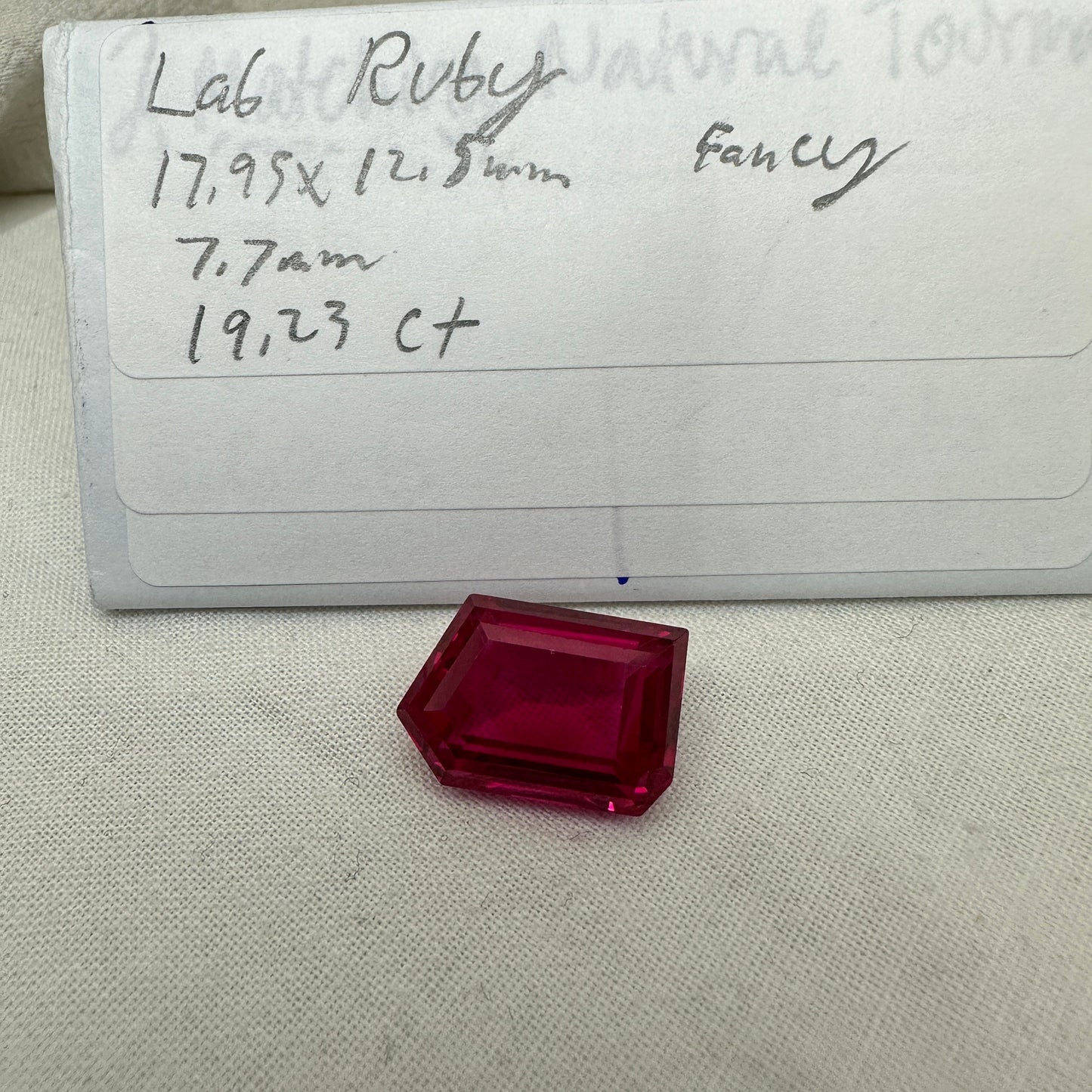 19 carat Lab Ruby 18x12.5mm Freeform Cut, Lab Created Faceted Loose Red Synthetic Corundum