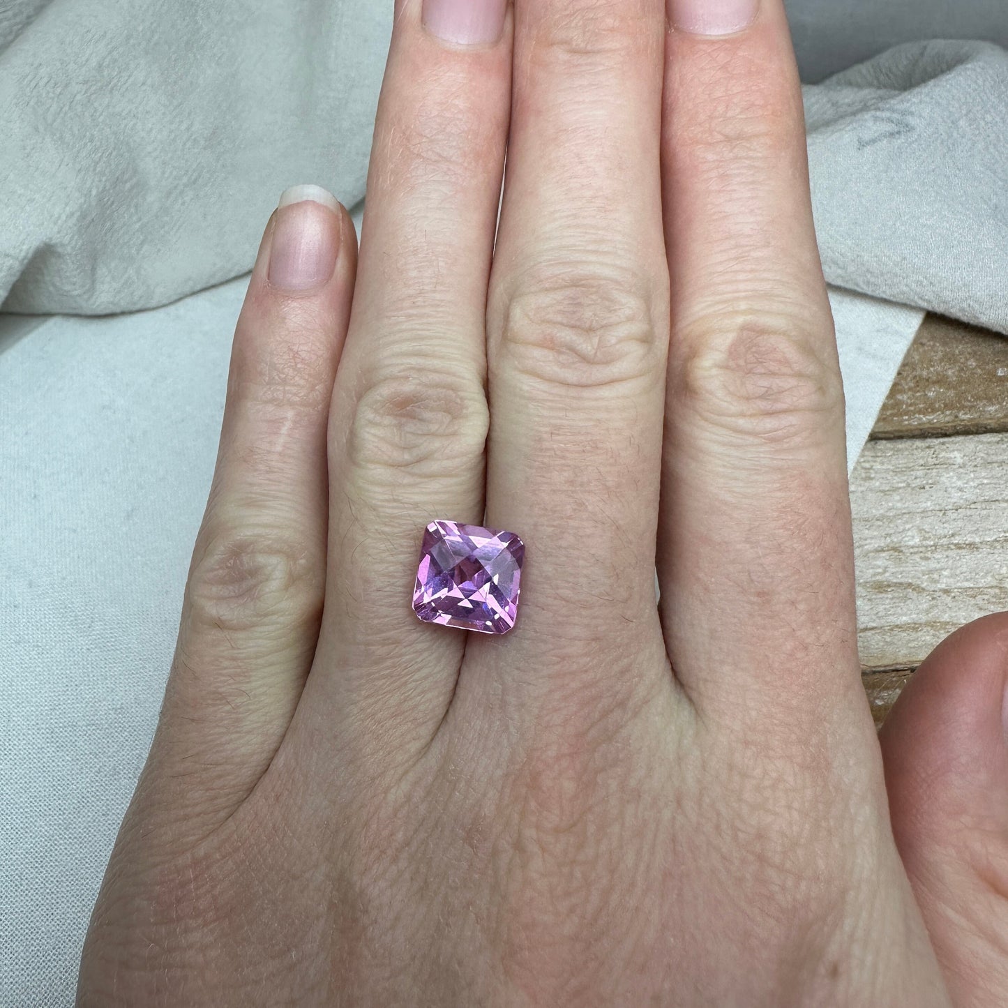 9mm Pink Lab Created Sapphire 5.09 Carat Checkerboard Square Cushion Cut