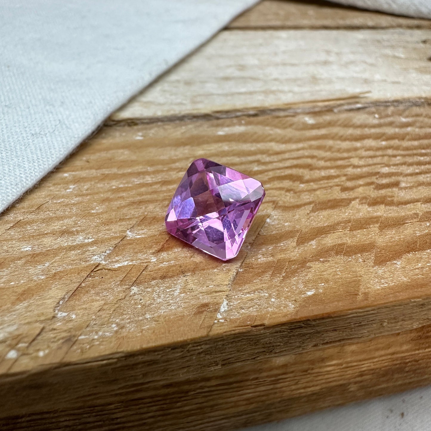 9mm Pink Lab Created Sapphire 5.09 Carat Checkerboard Square Cushion Cut