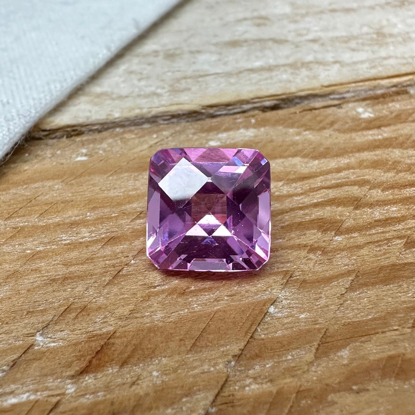 9mm Pink Lab Created Sapphire 5.09 Carat Checkerboard Square Cushion Cut
