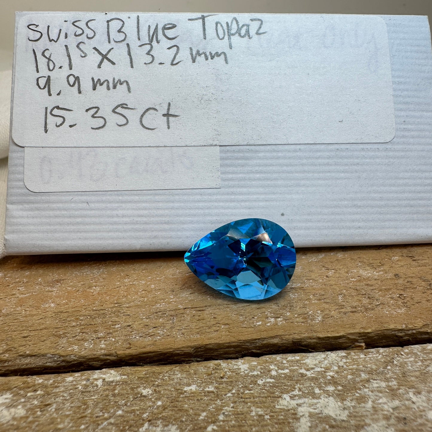 18x13mm Swiss Blue Topaz, Pear Cut, 15.35 carat Loose Faceted Gem, Natural Topaz